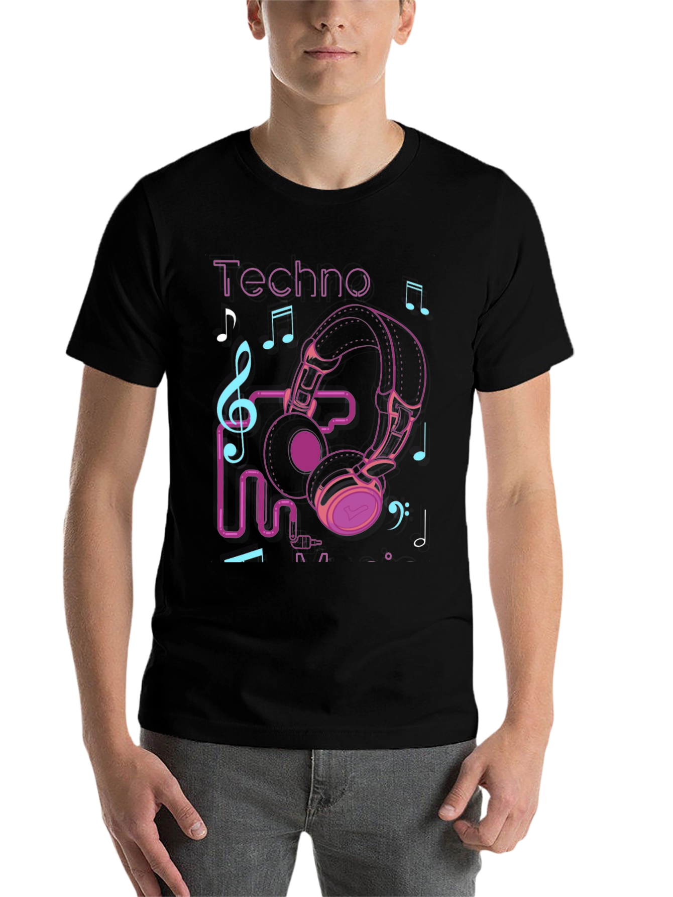 Black Techno Music Headphone Graphic T-Shirt view 7