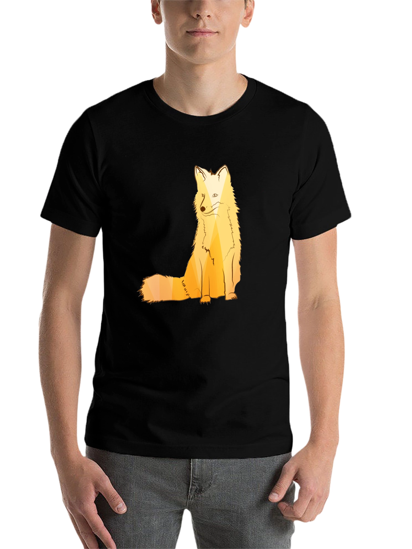 Black Geometric Fox Graphic T-Shirt - Stylish Animal Print view 7