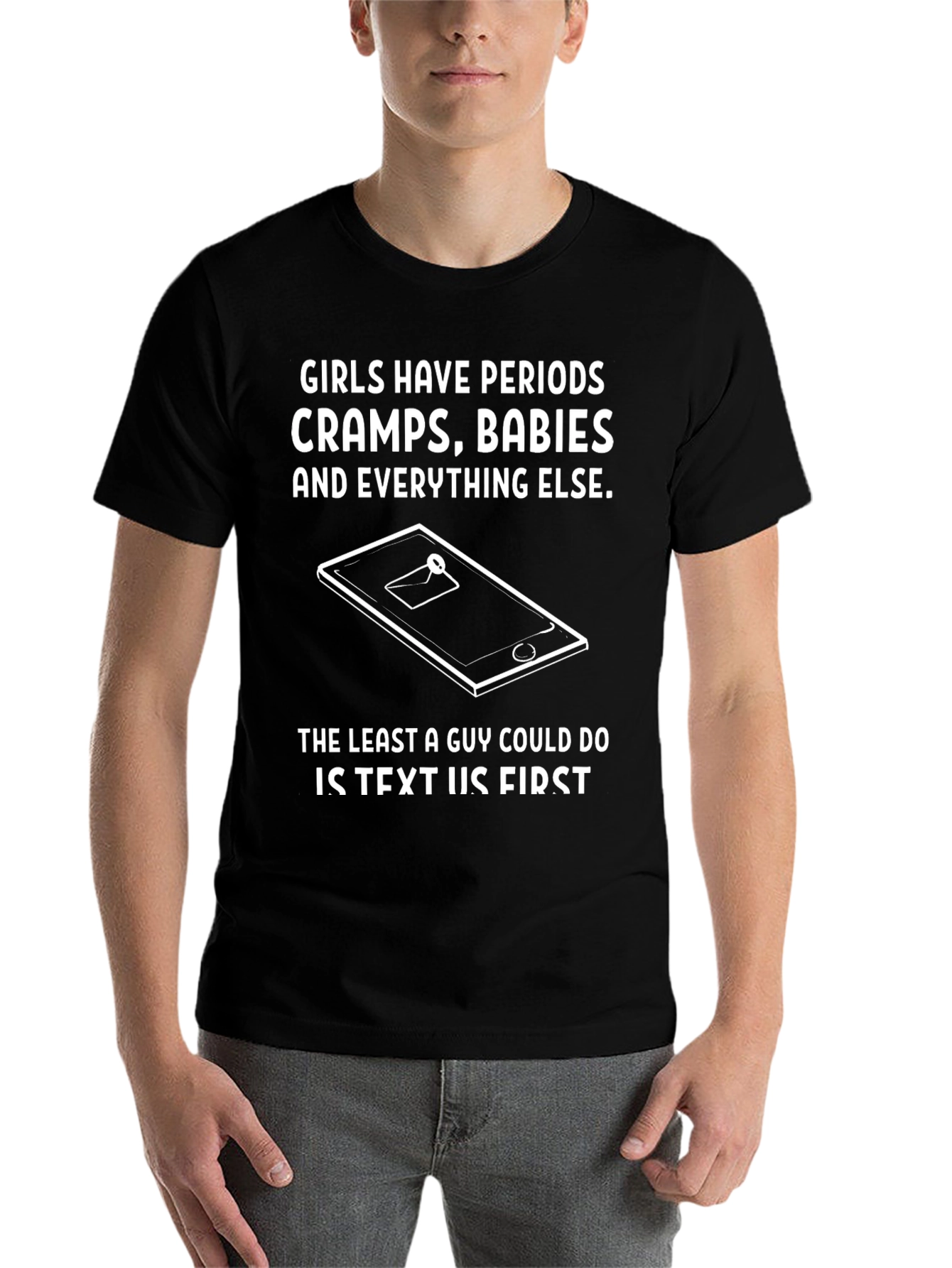 Black Humorous "Girls Have Periods" Graphic T-Shirt view 7