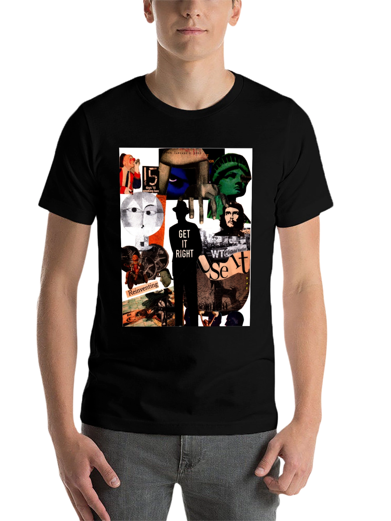 Black Artistic Collage Graphic T-Shirt view 7