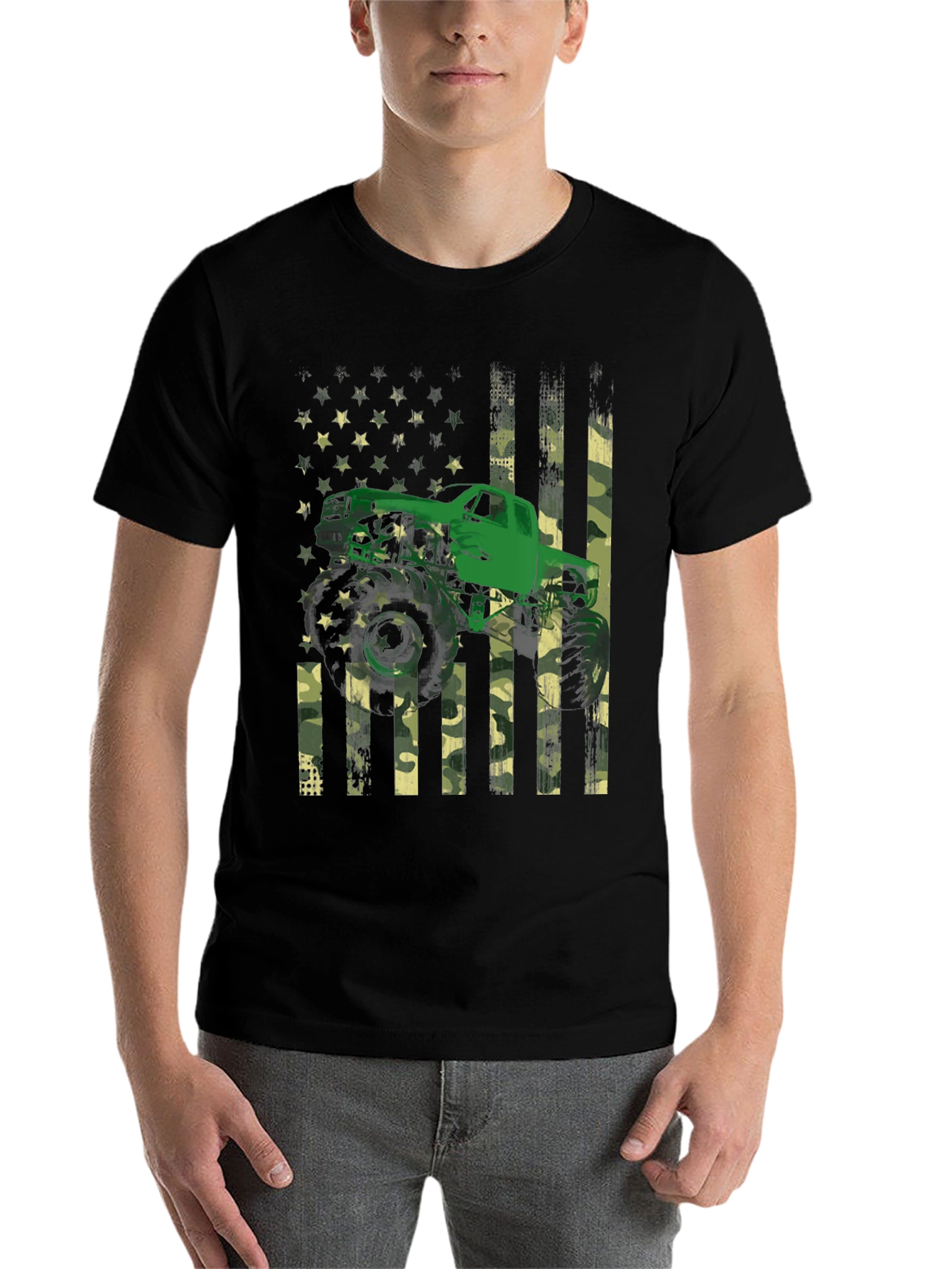 Black Monster Truck American Flag Graphic T-Shirt view 7