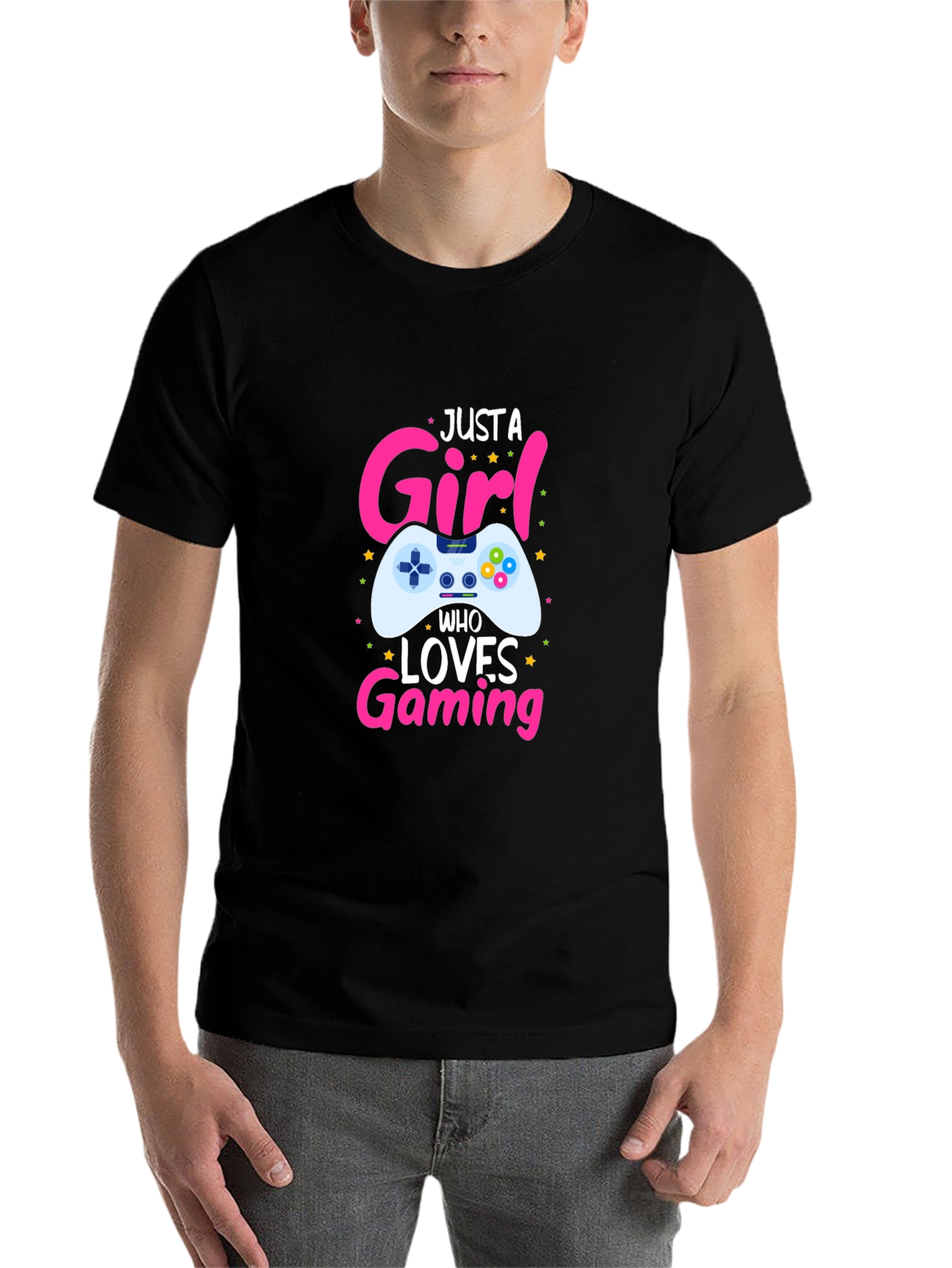 Black Just a Girl Who Loves Gaming T-Shirt view 7