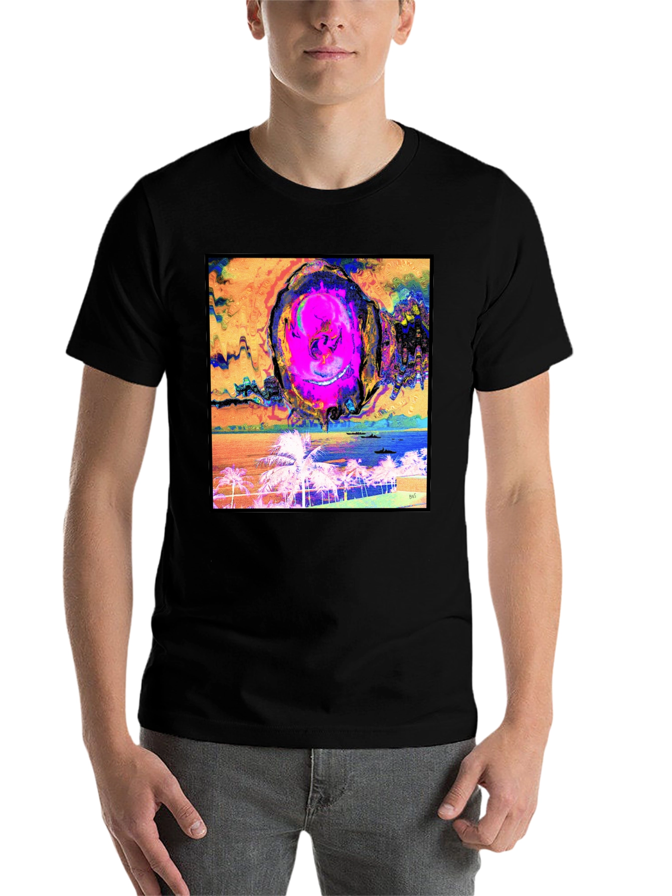 Black Abstract Beach T-Shirt - Unique Graphic Tee view 7