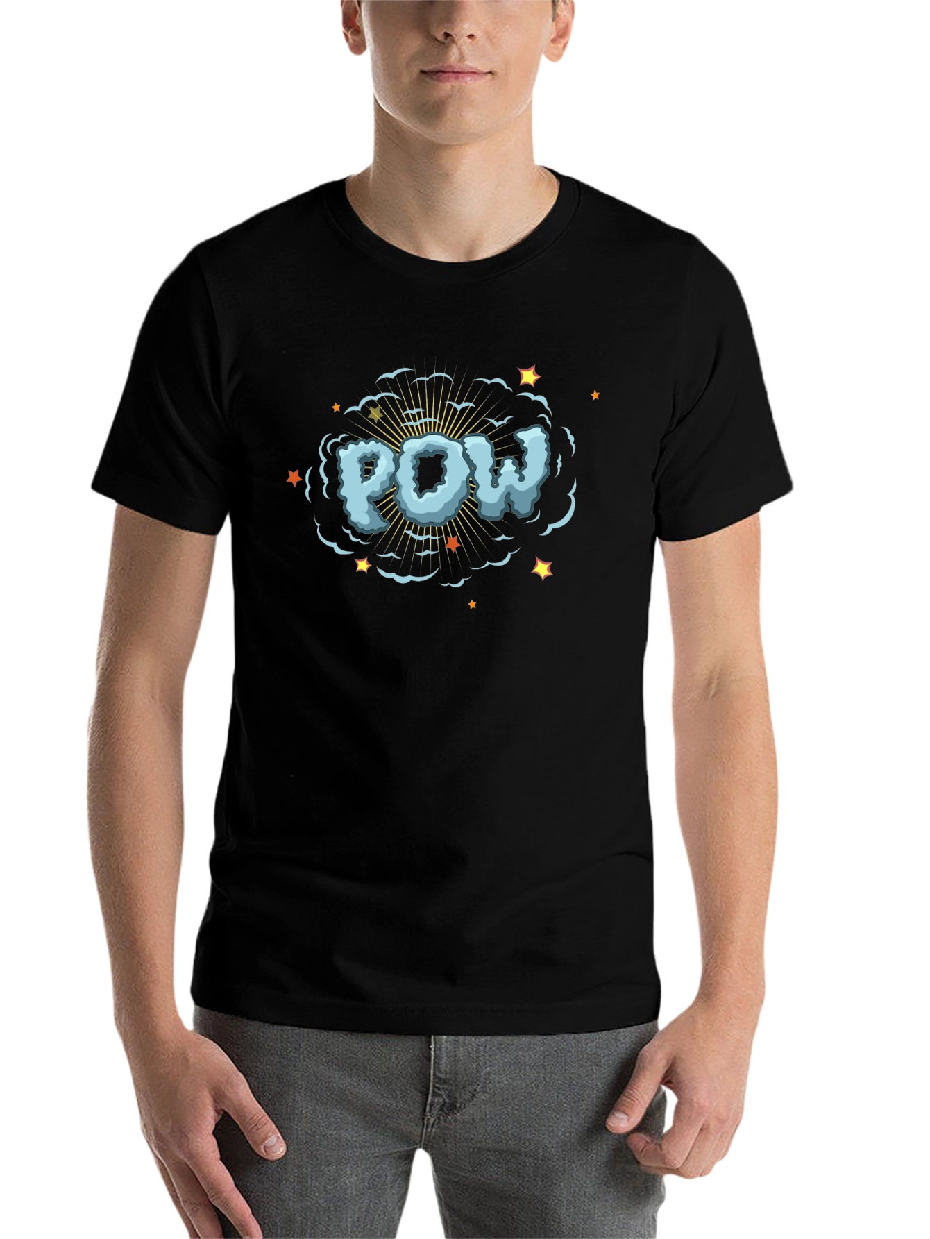 Black POW Comic Style Graphic Print T-Shirt view 7