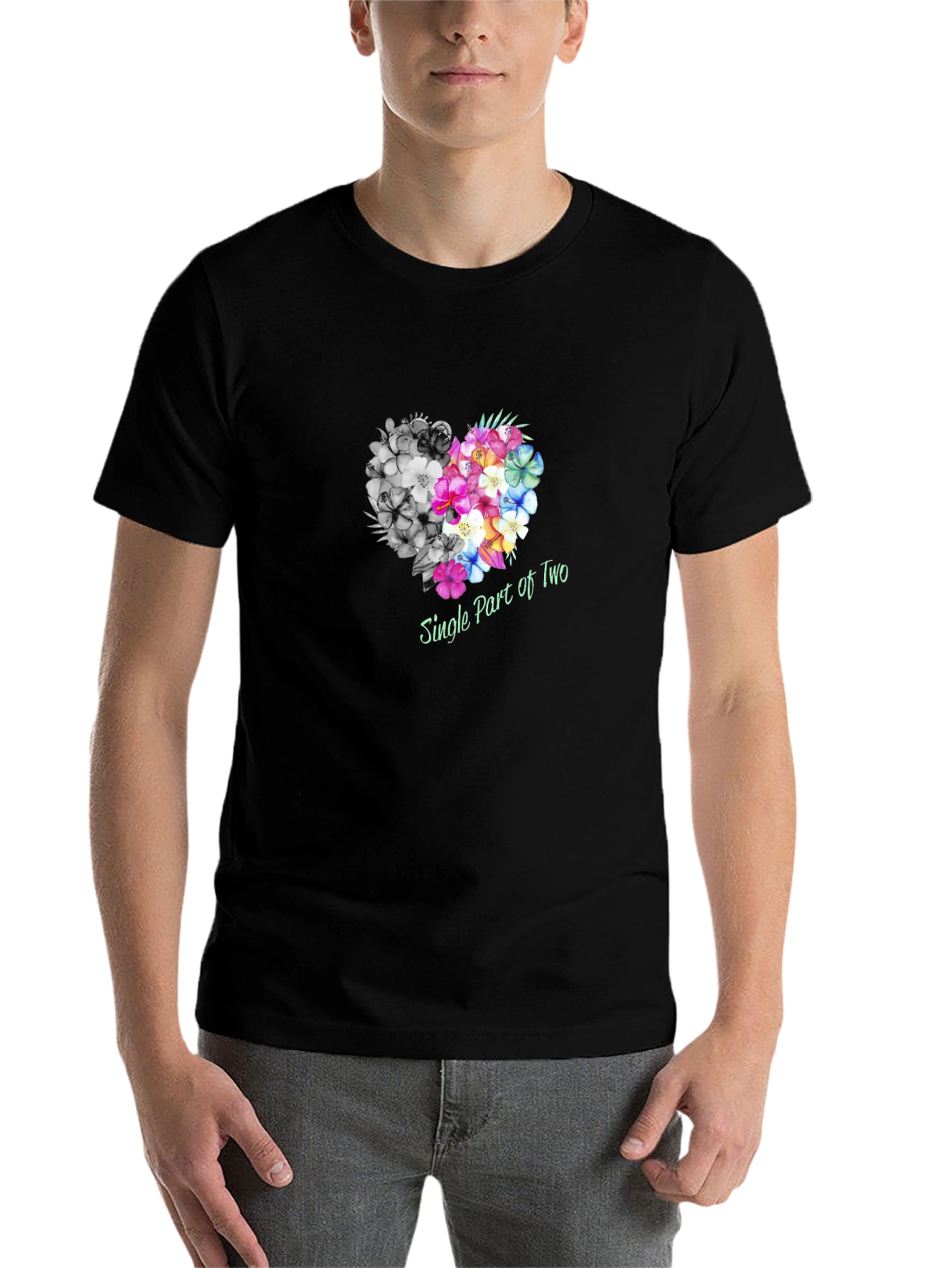 Black Single Part of Two Floral Heart T-Shirt view 7