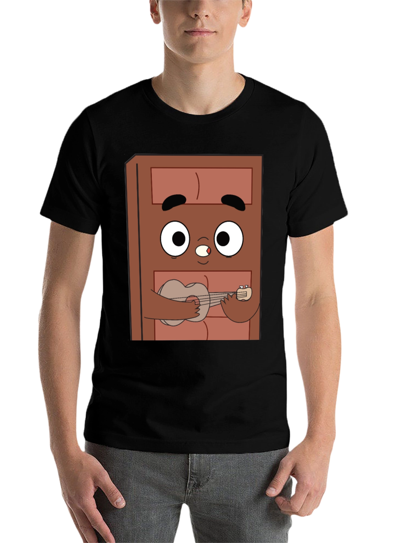 Black Cartoon Character Ukulele T-Shirt view 7