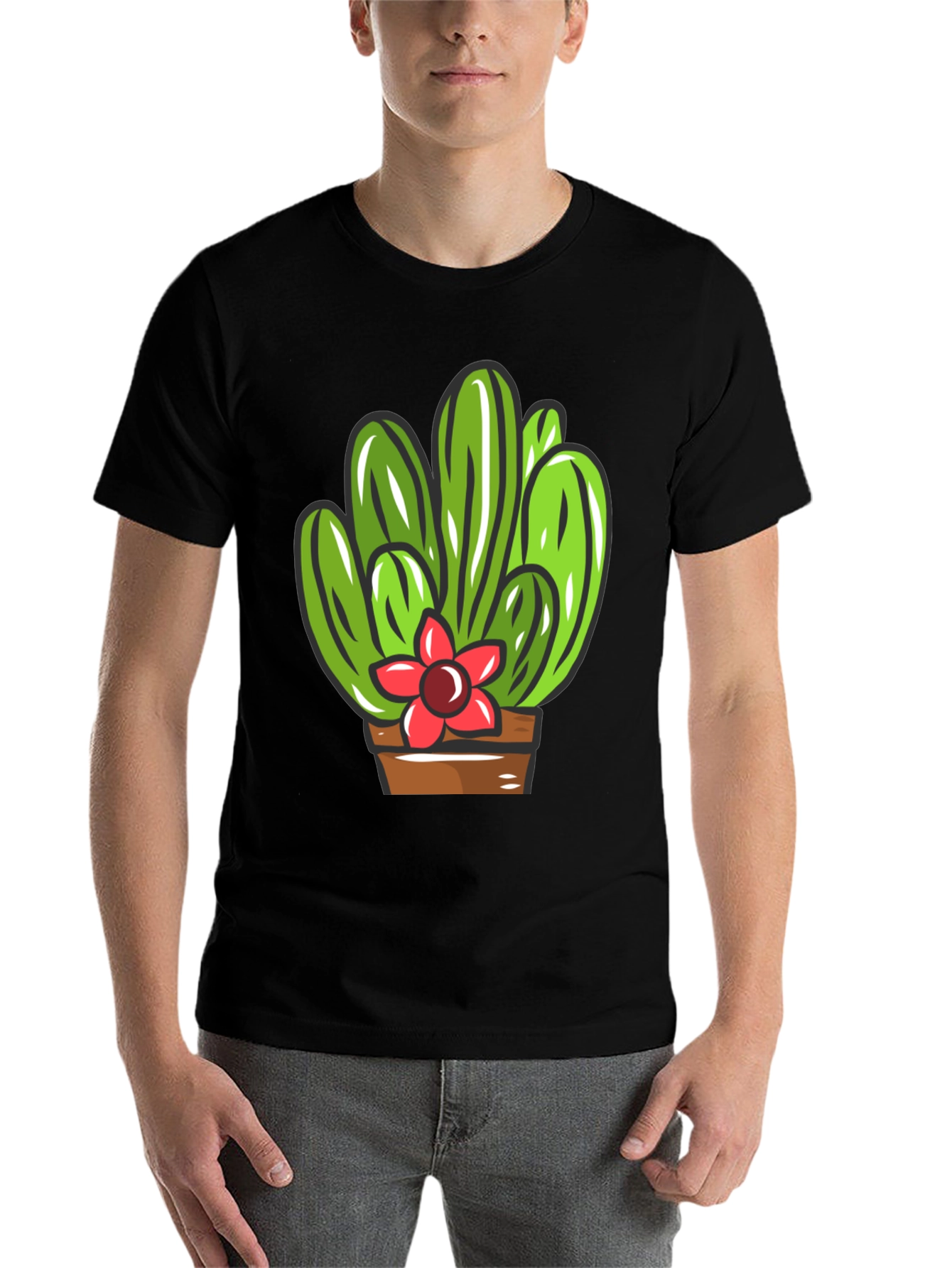 Black Cactus Flower Graphic T-Shirt - Black Cotton Tee view 7