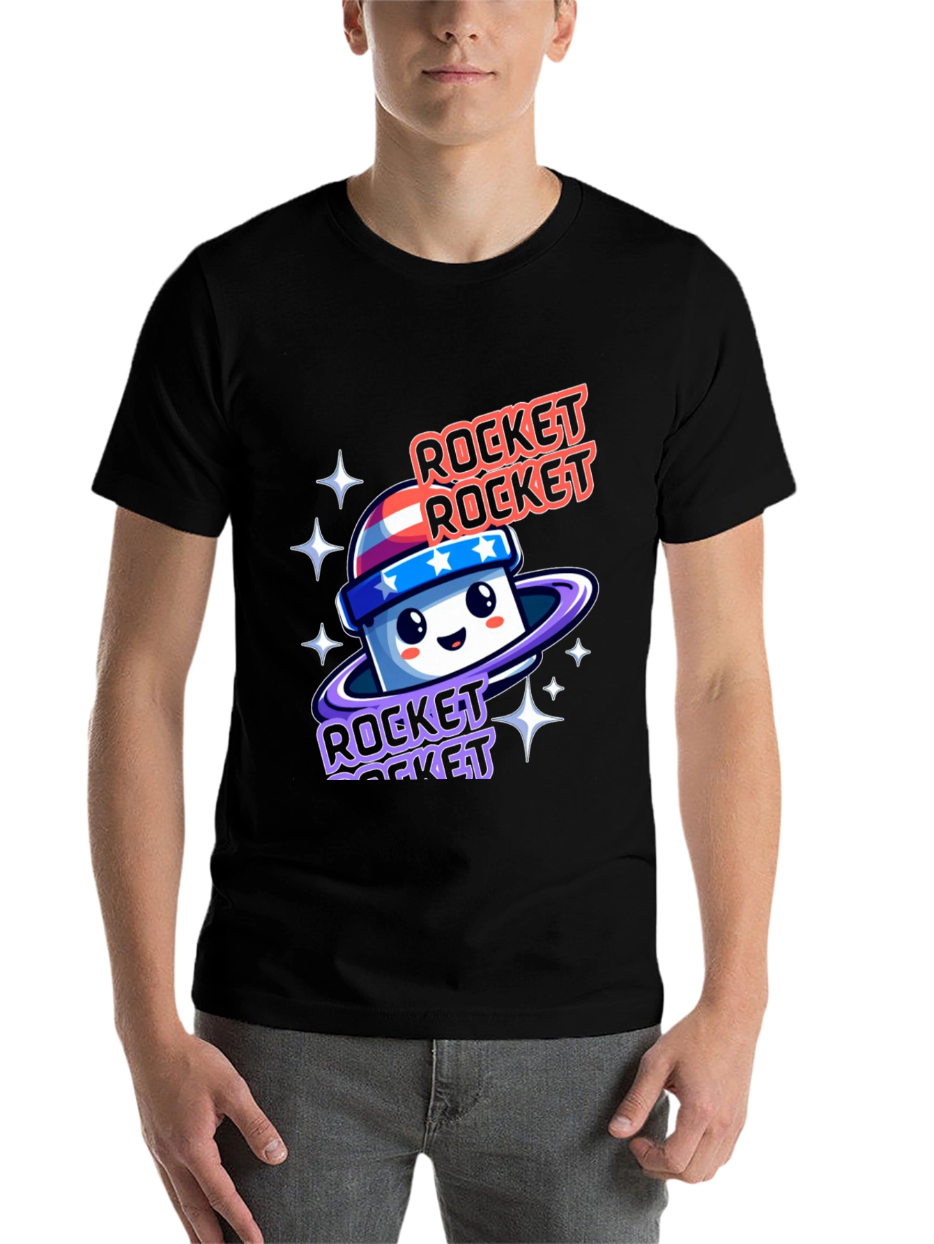 Black Rocket Rocket Cartoon Graphic Tee view 7