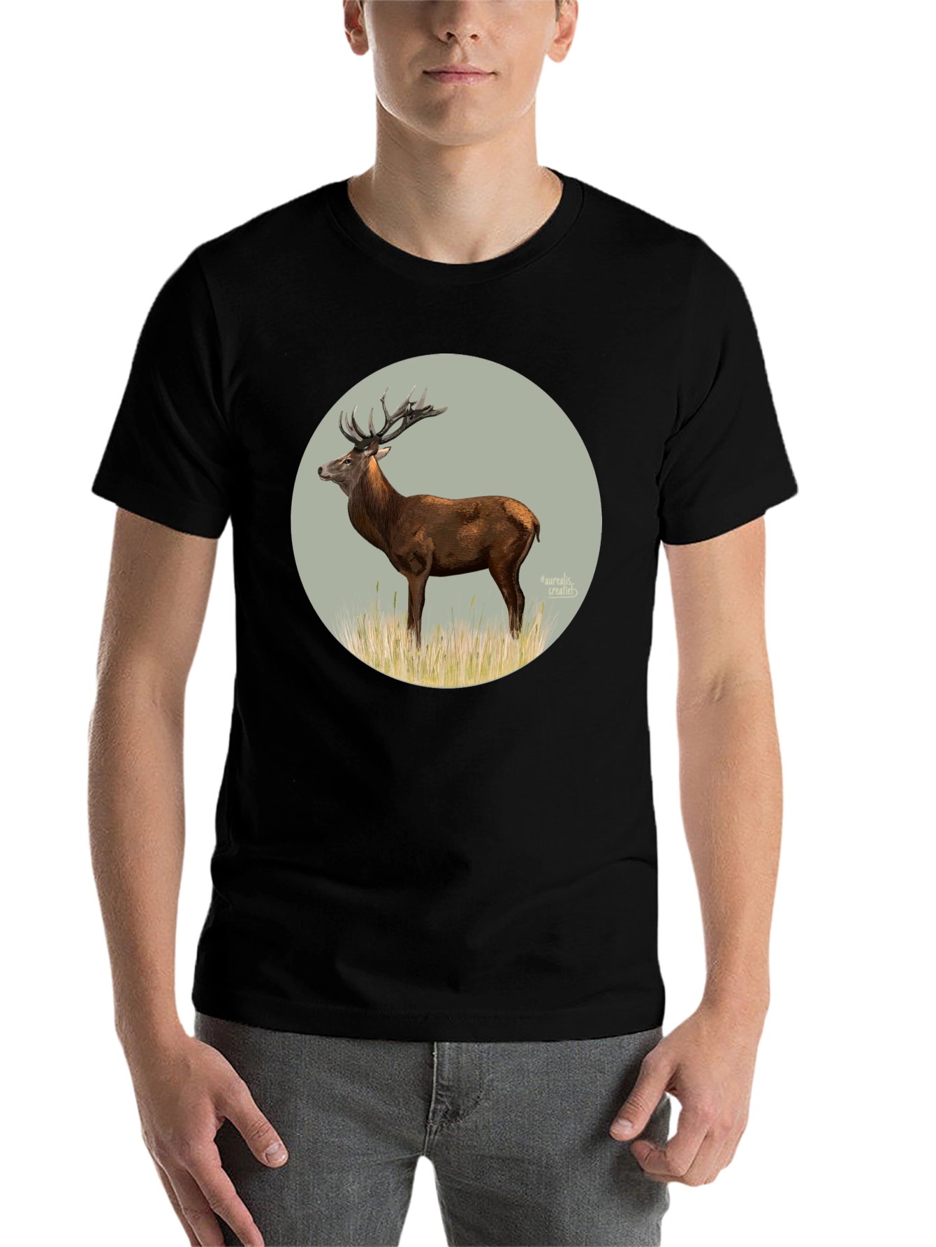 Black Deer Graphic Tee - Black Cotton T-Shirt view 7