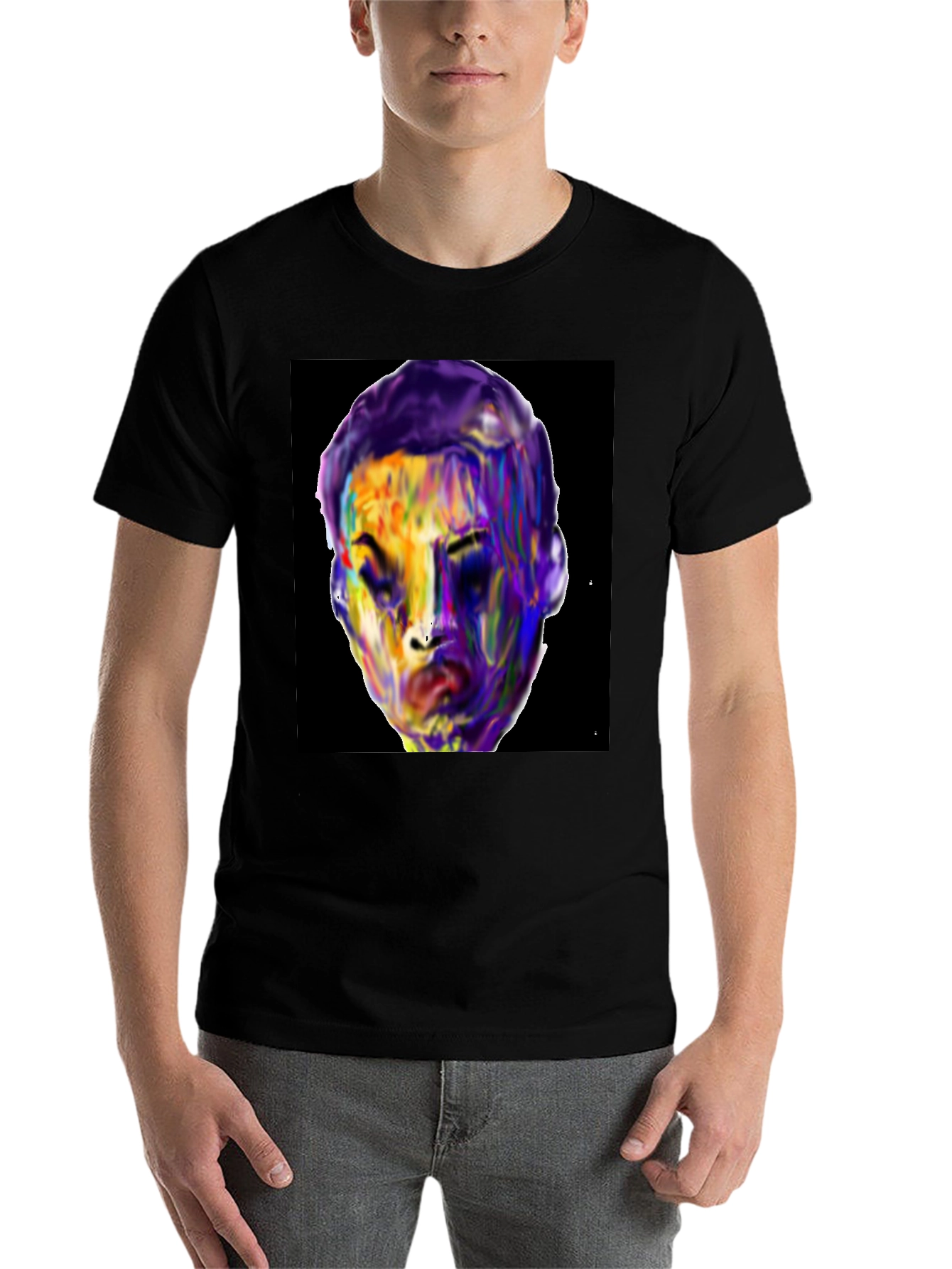 Black Vivid Face Graphic Tee - Black Cotton Blend view 7