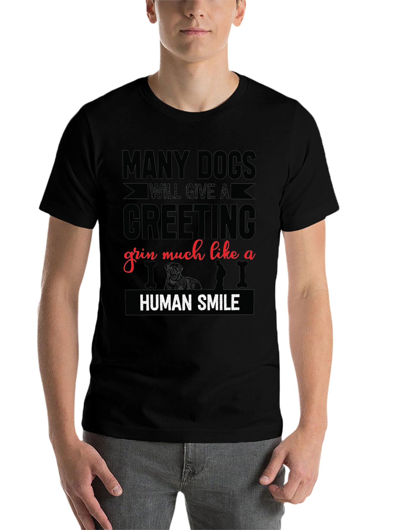 Black Dog Lover T-Shirt - Many Dogs Human Smile Graphic Tee view 7