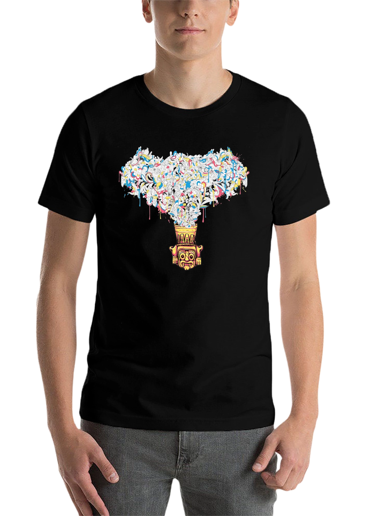 Black Abstract Tiki Graphic Black Tee view 7