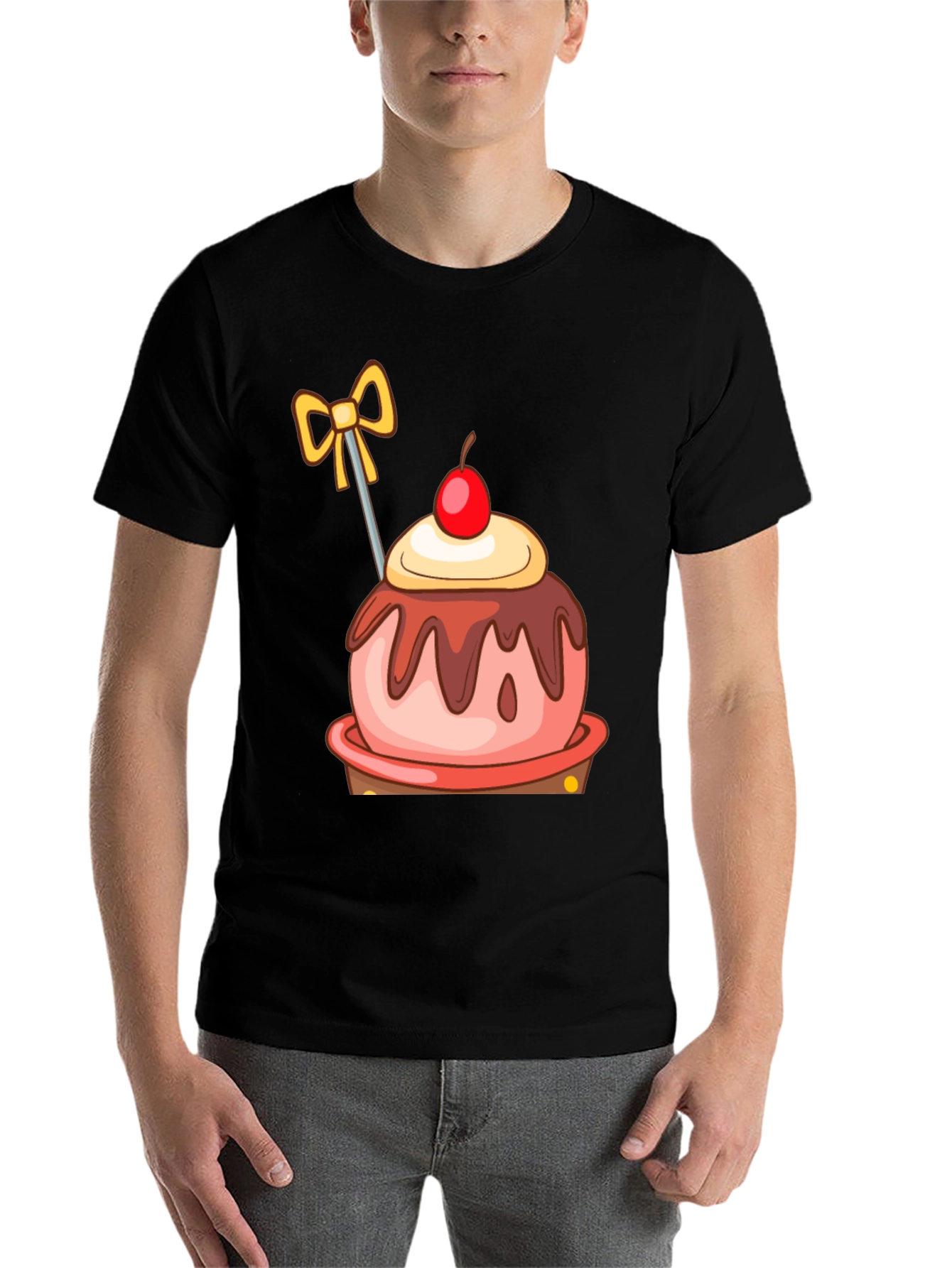 Black Cartoon Cupcake T-Shirt view 7