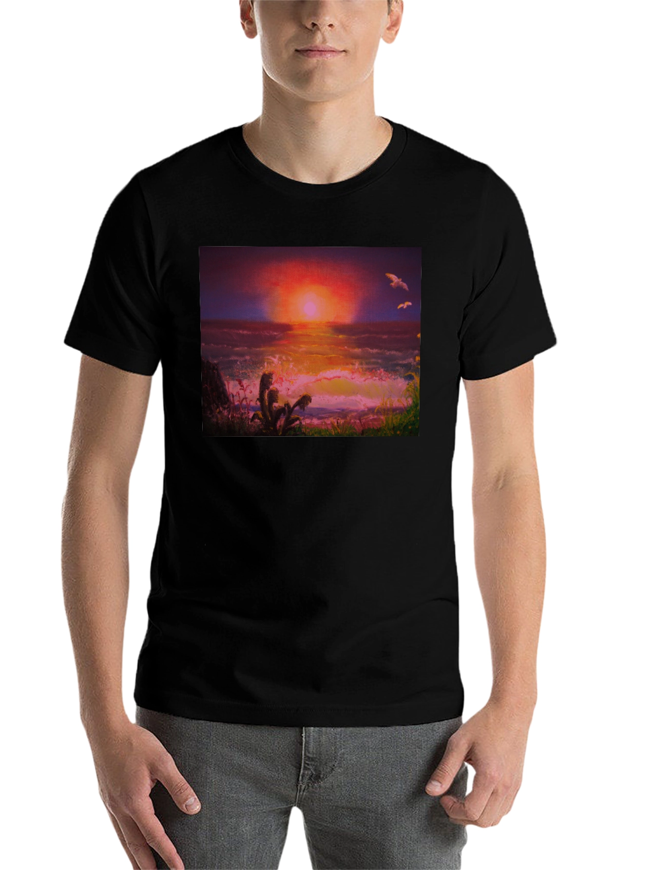Black Sunset Ocean Graphic Tee - Premium Cotton Blend view 7