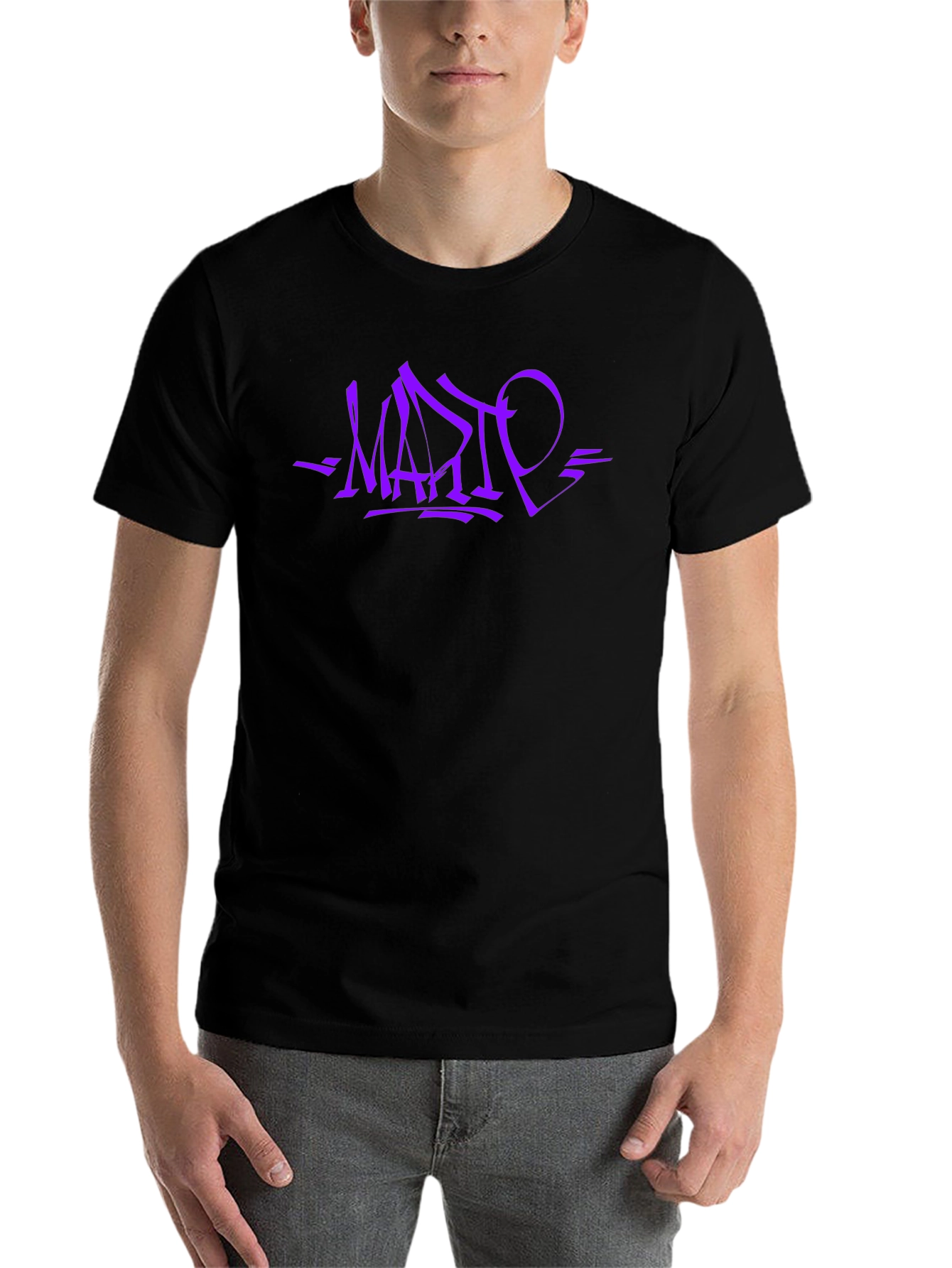 Black Stylish Black T-Shirt with Purple Graffiti Design view 7