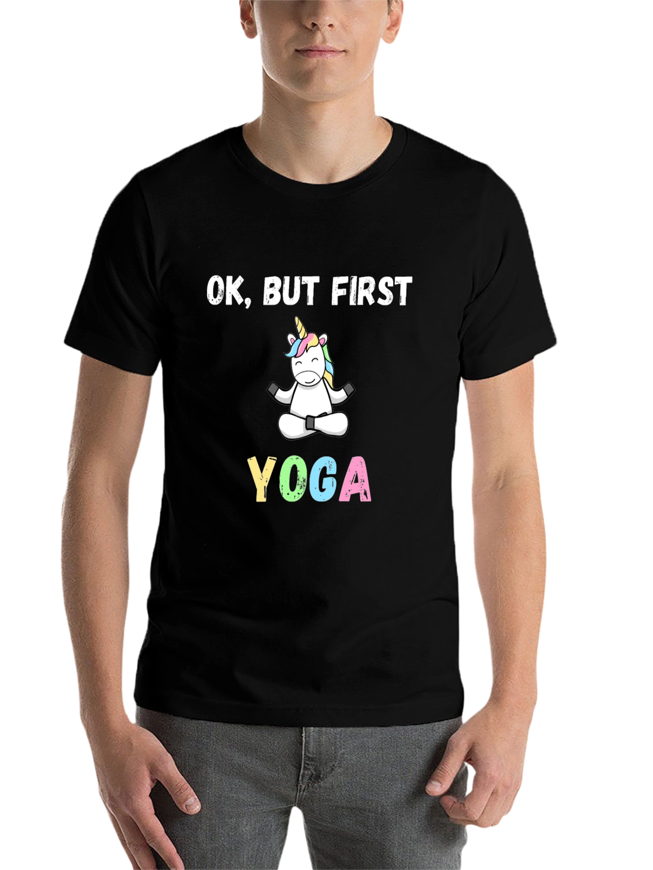 Black Yoga Unicorn T-Shirt - OK, But First Yoga view 7