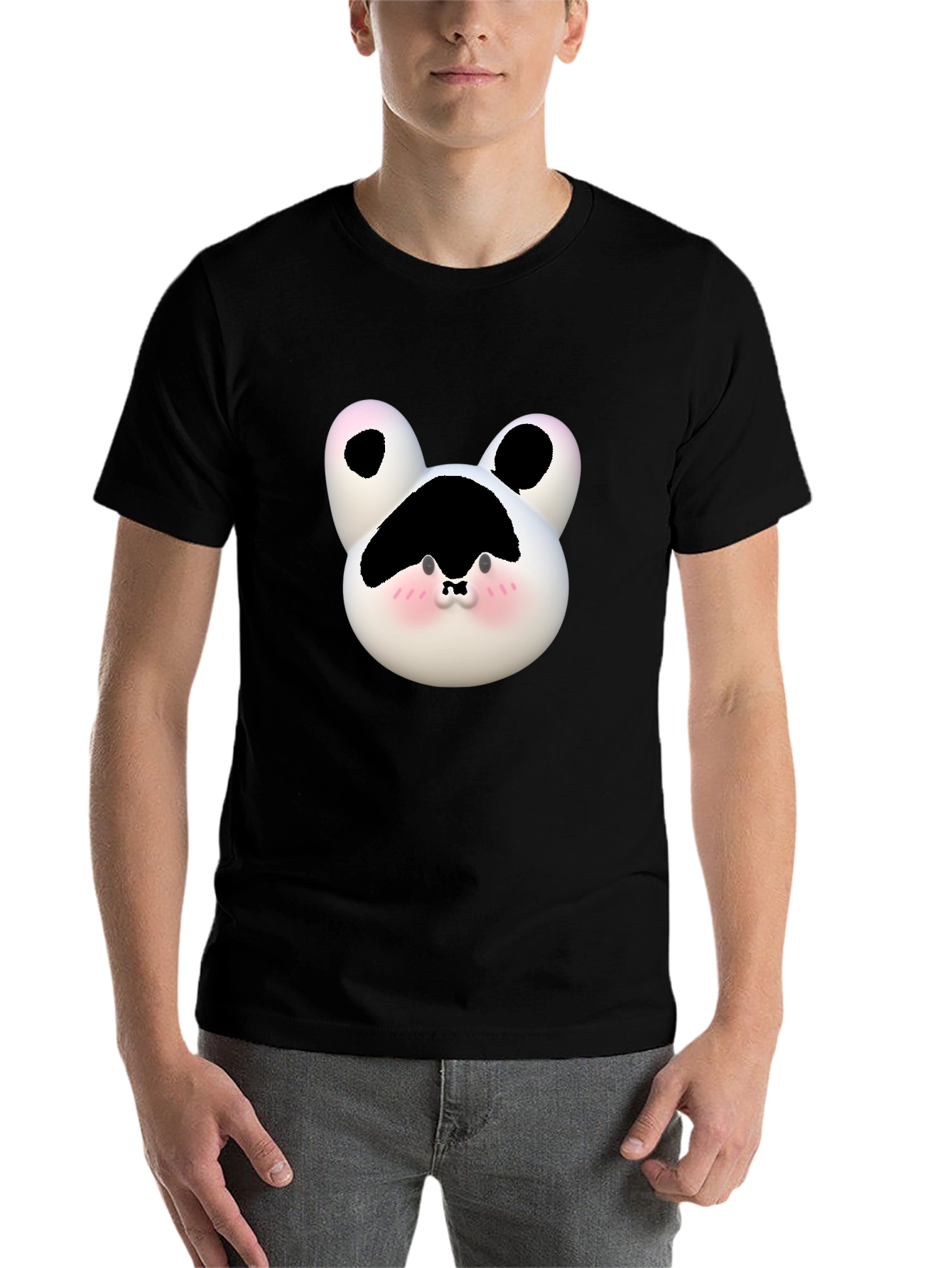 Black Cute Cartoon Cow Face Black T-Shirt view 7