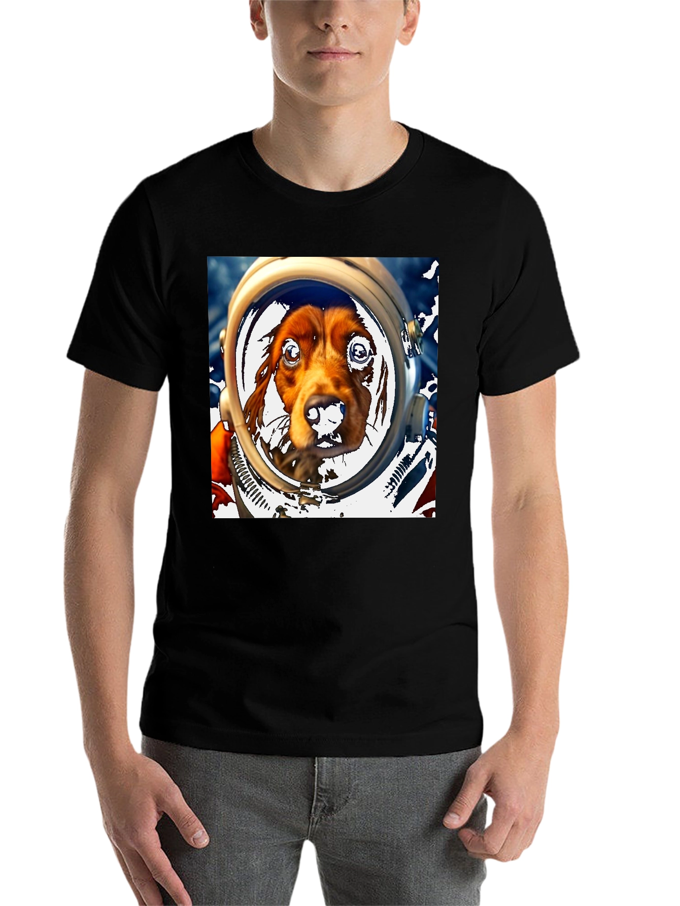 Black Dog Astronaut Graphic Tee - Space Dog Lover T-Shirt view 7