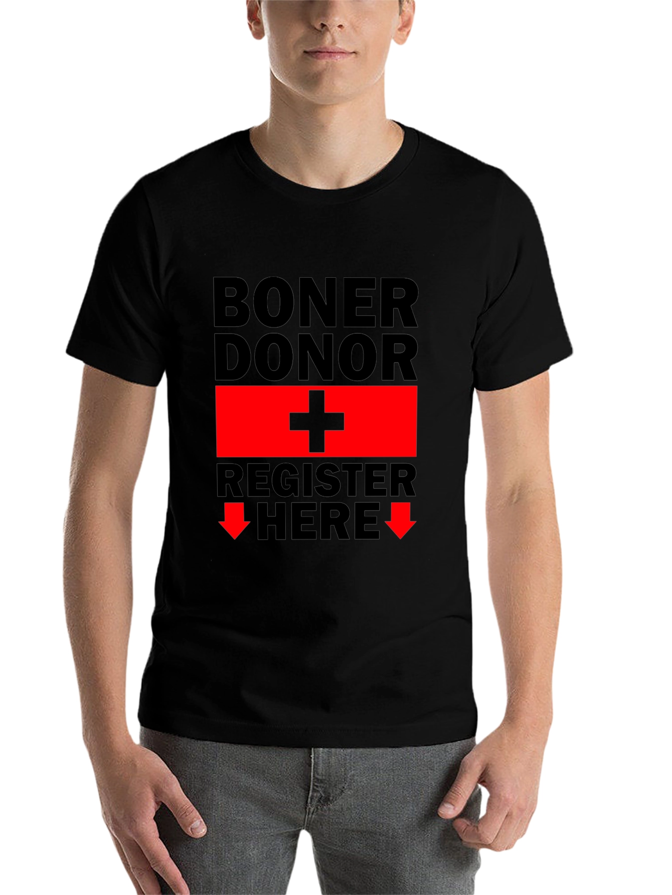 Black Boner Donor Register Here Funny Graphic Tee view 7