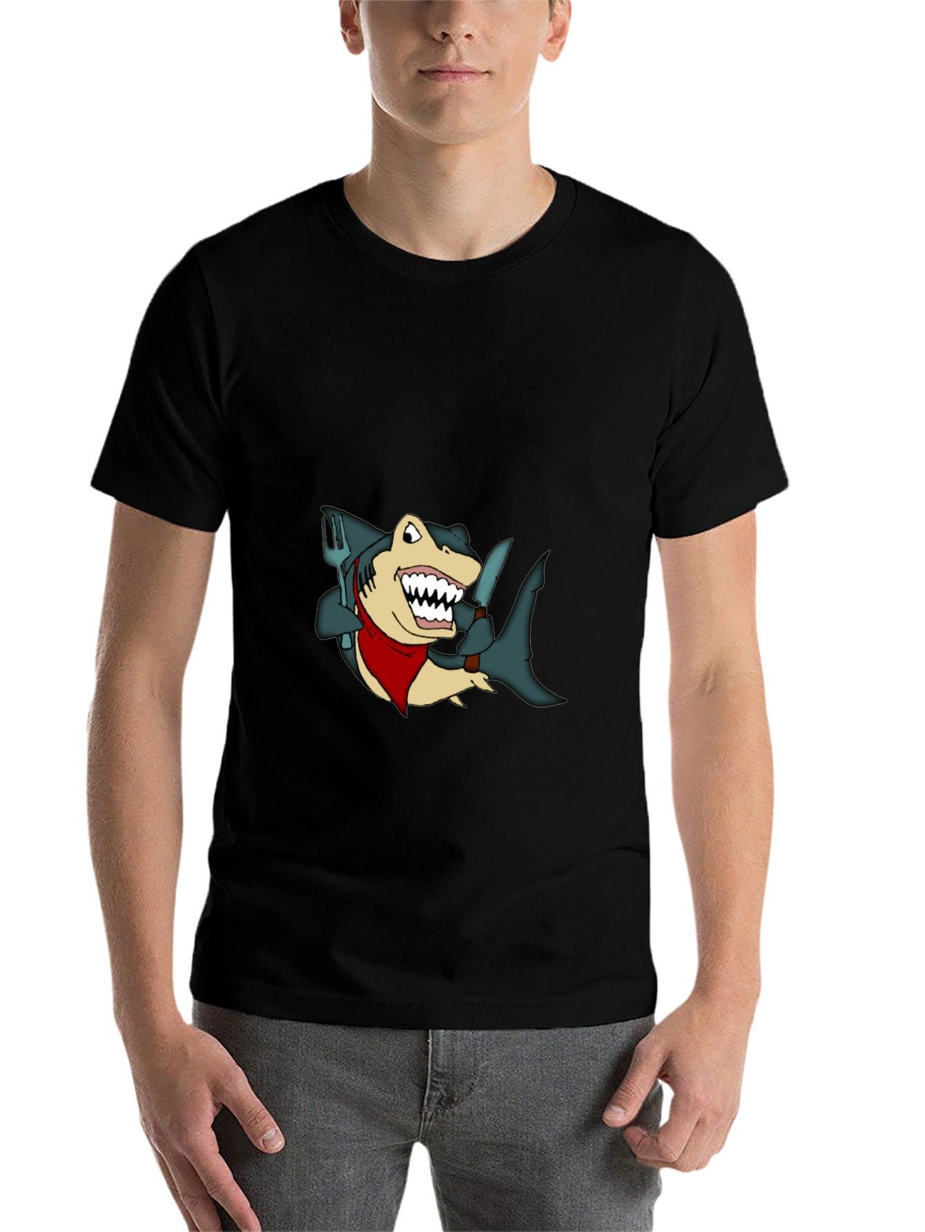 Black Shark Chef T-Shirt - Funny Cartoon Tee view 7