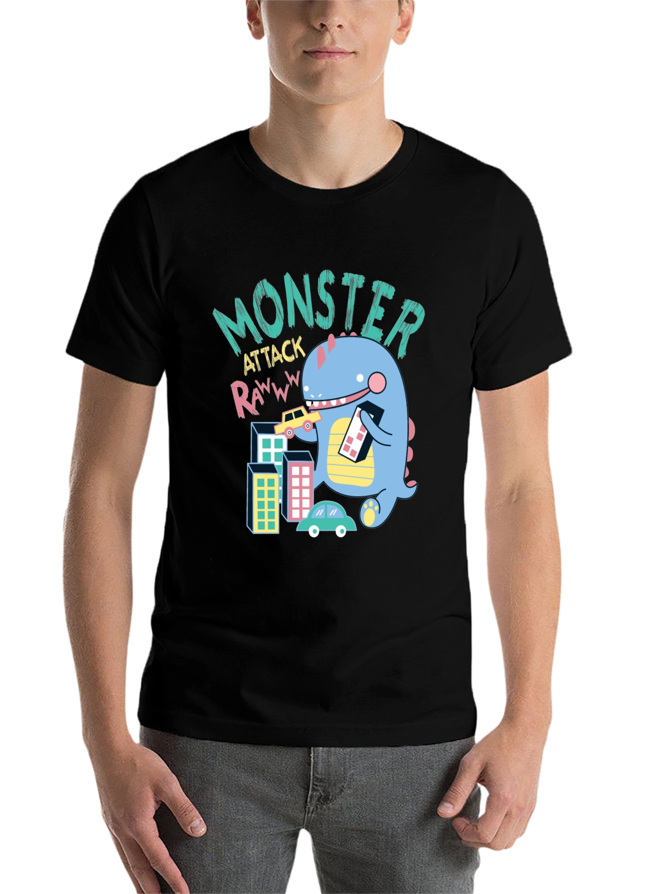 Black Monster Attack Graphic T-Shirt - Fun & Unique Design view 7