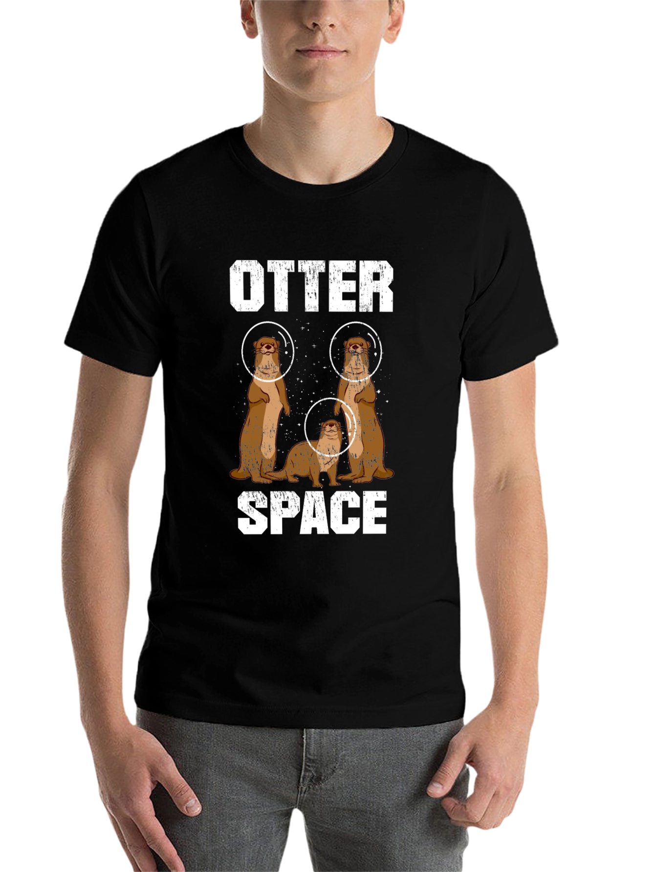 Black Otter Space Graphic Tee - Men's Black T-Shirt view 7