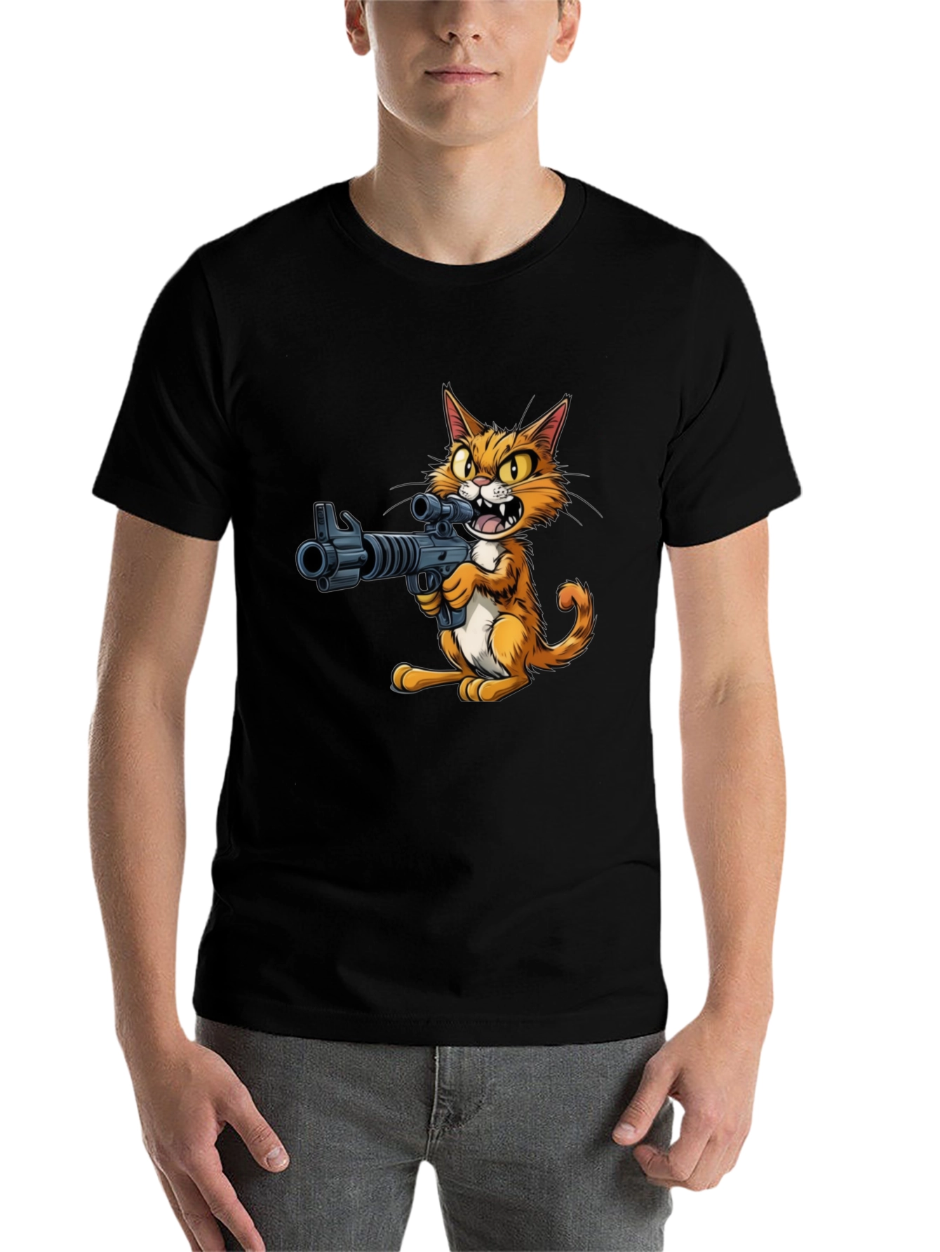 Black Cat with Gun Graphic T-Shirt view 7