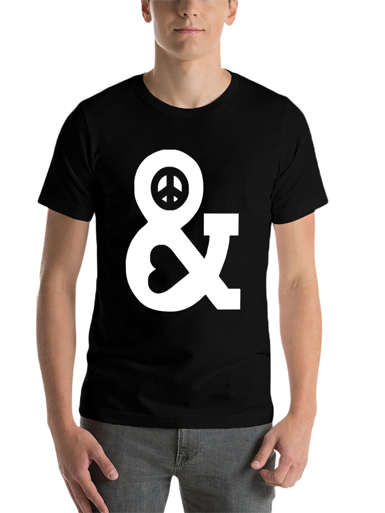 Black Peace & Love Graphic T-Shirt - Black Cotton Blend view 7
