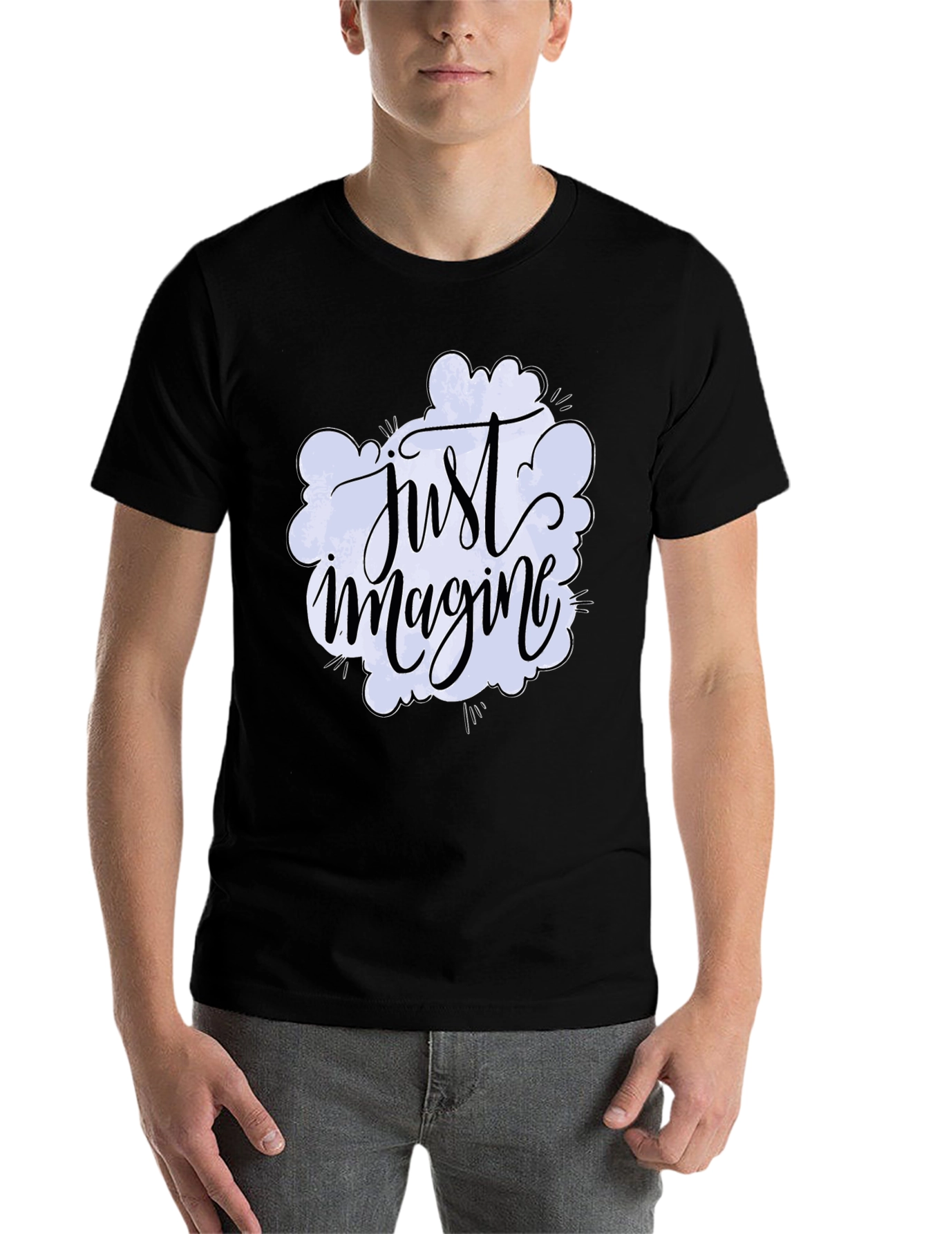 Black Just Imagine Graphic Tee - Crew Neck Soft Cotton Blend view 7