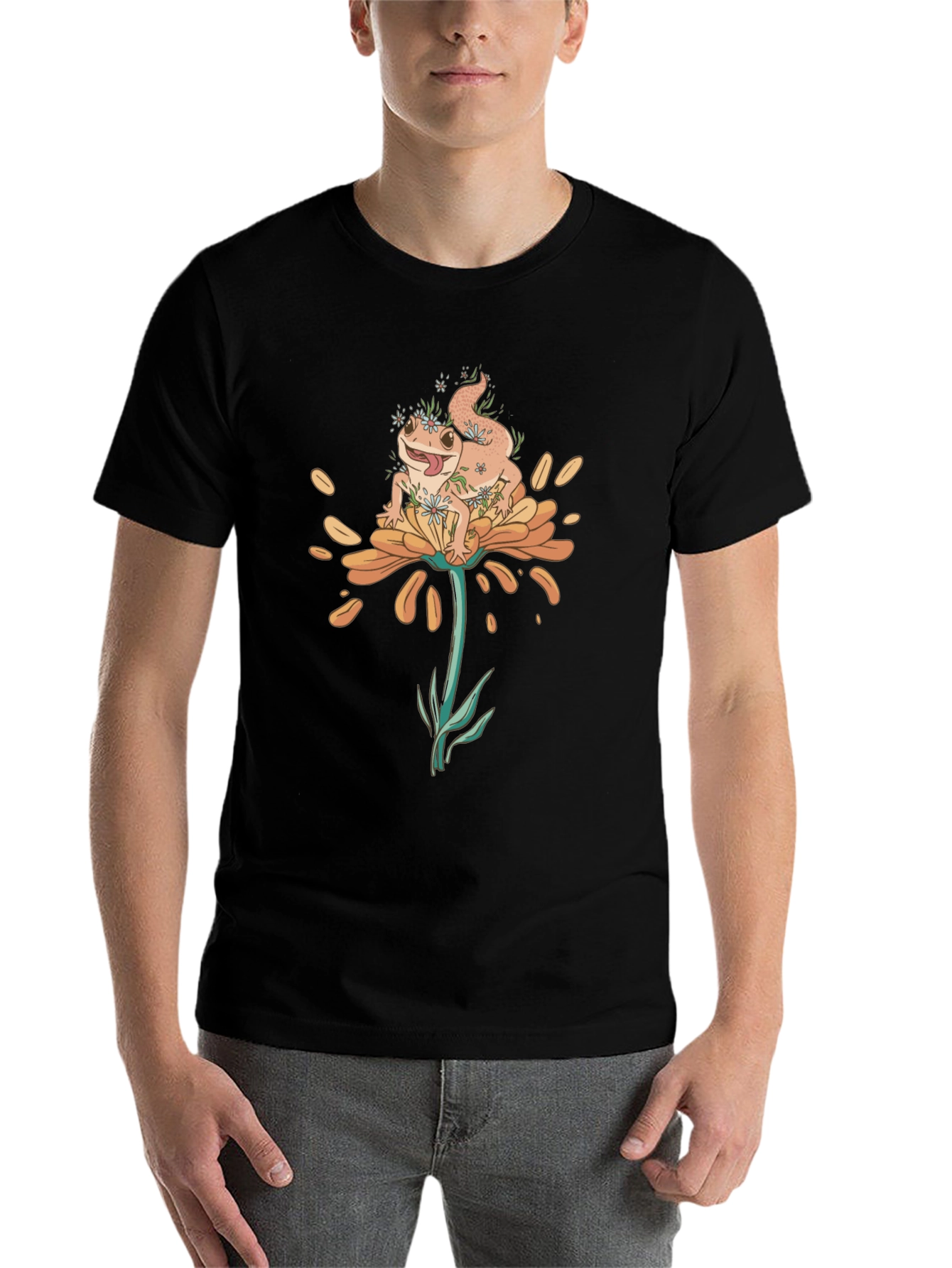 Black Gecko on Flower Graphic T-Shirt - Black view 7
