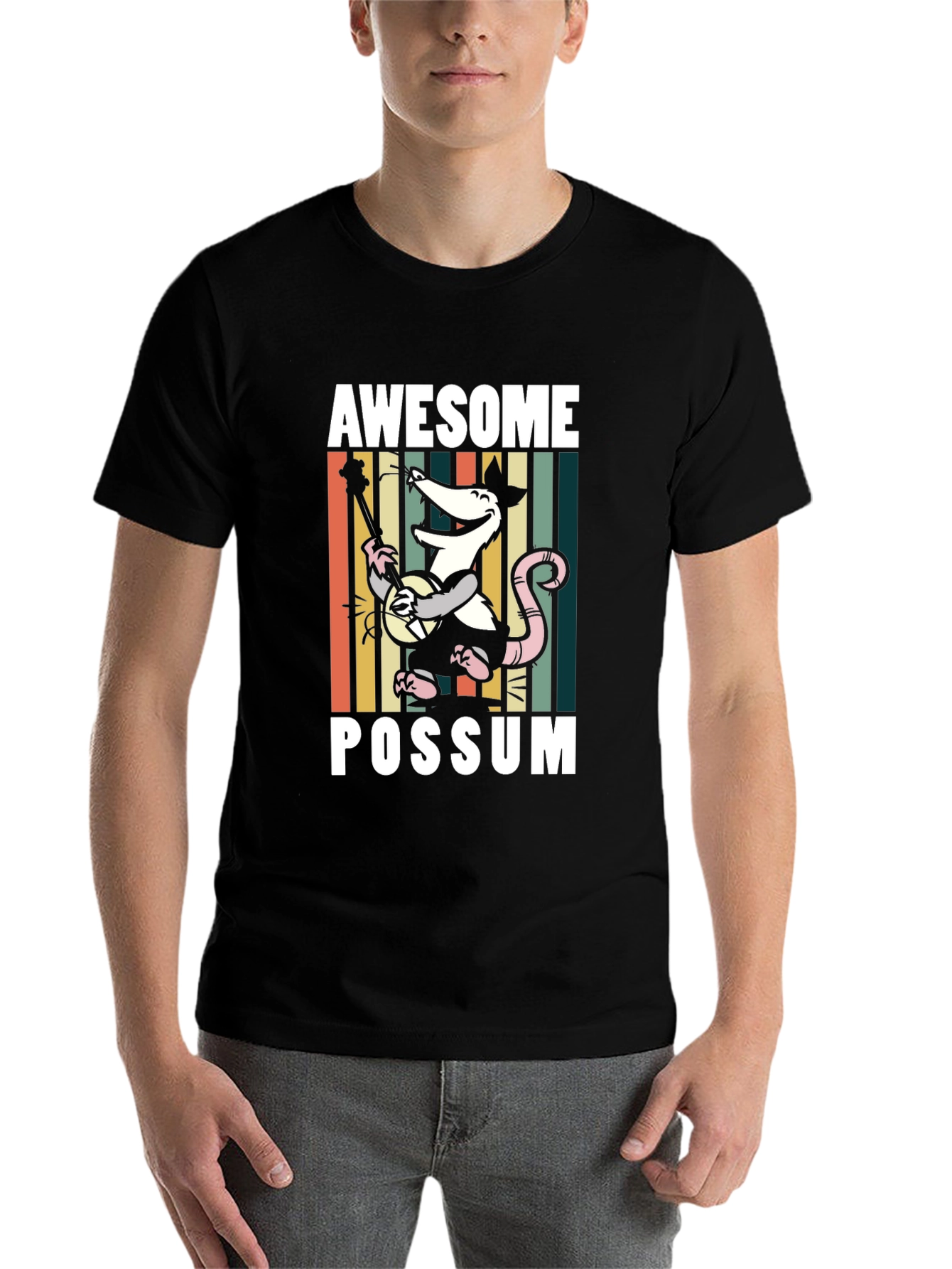 Black Awesome Possum T-Shirt, Banjo Playing Opossum Tee view 7
