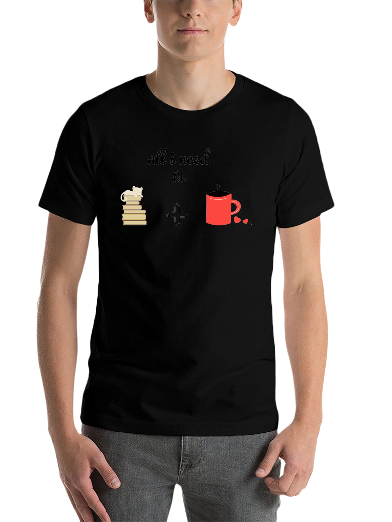 Black All I Need Is Cat Books Coffee T-Shirt view 7