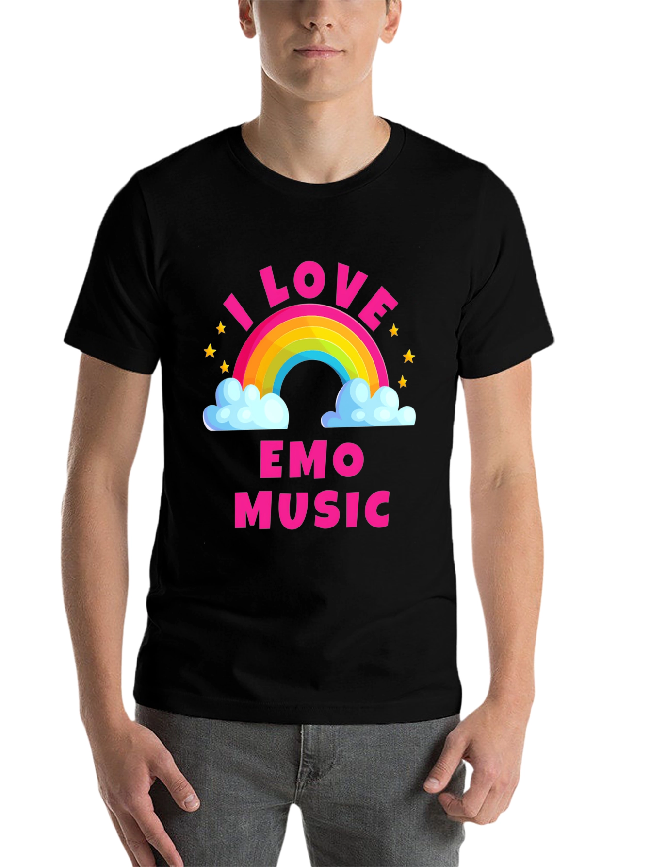 Black I Love Emo Music Rainbow T-Shirt view 7