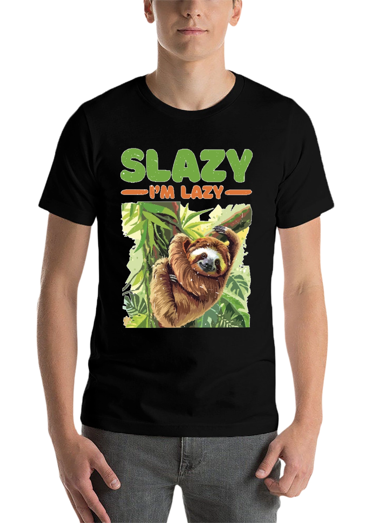 Black Slazy I'm Lazy Sloth T-Shirt view 7