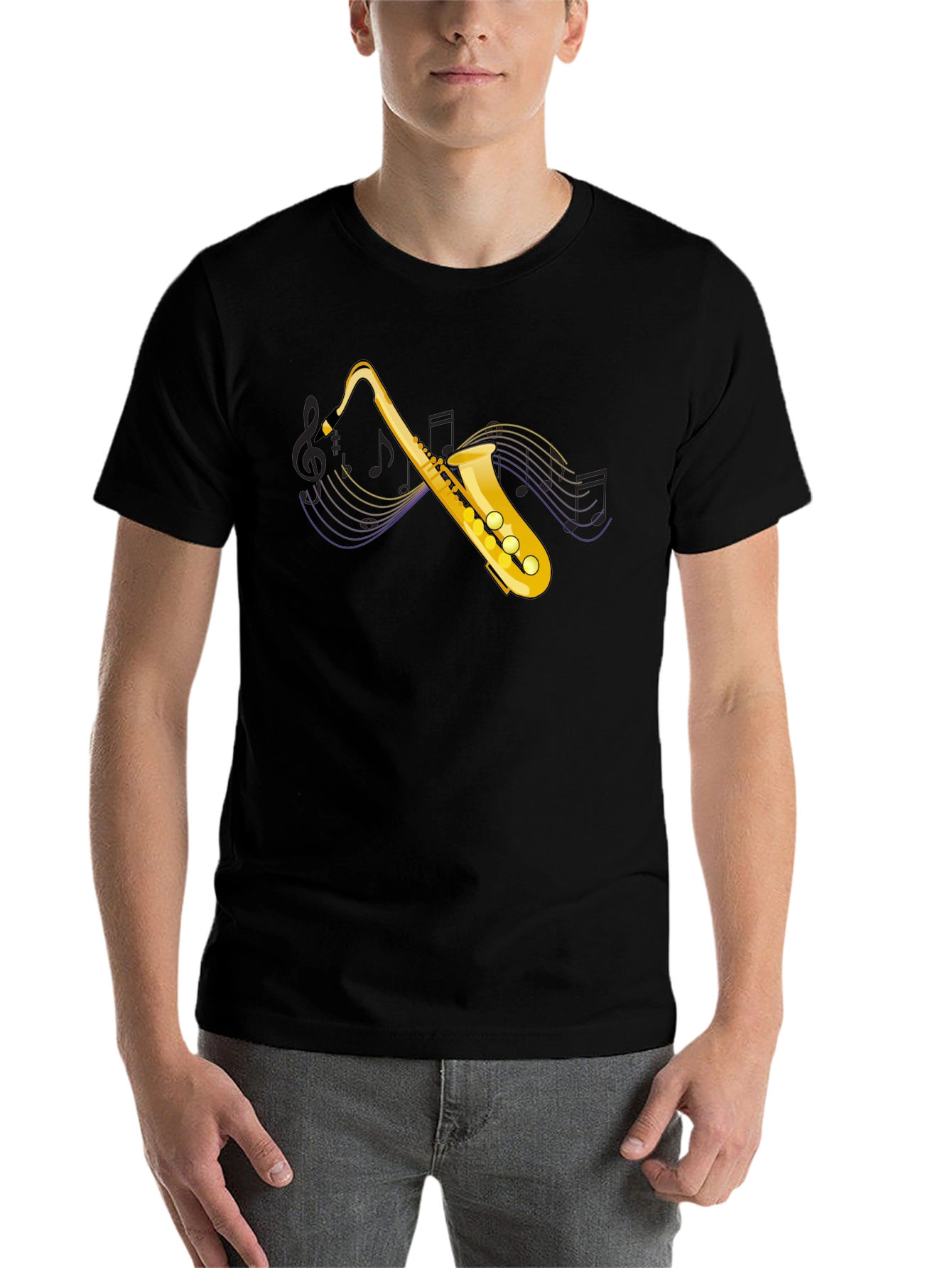 Black Saxophone Graphic Tee - Black Cotton T-Shirt view 7