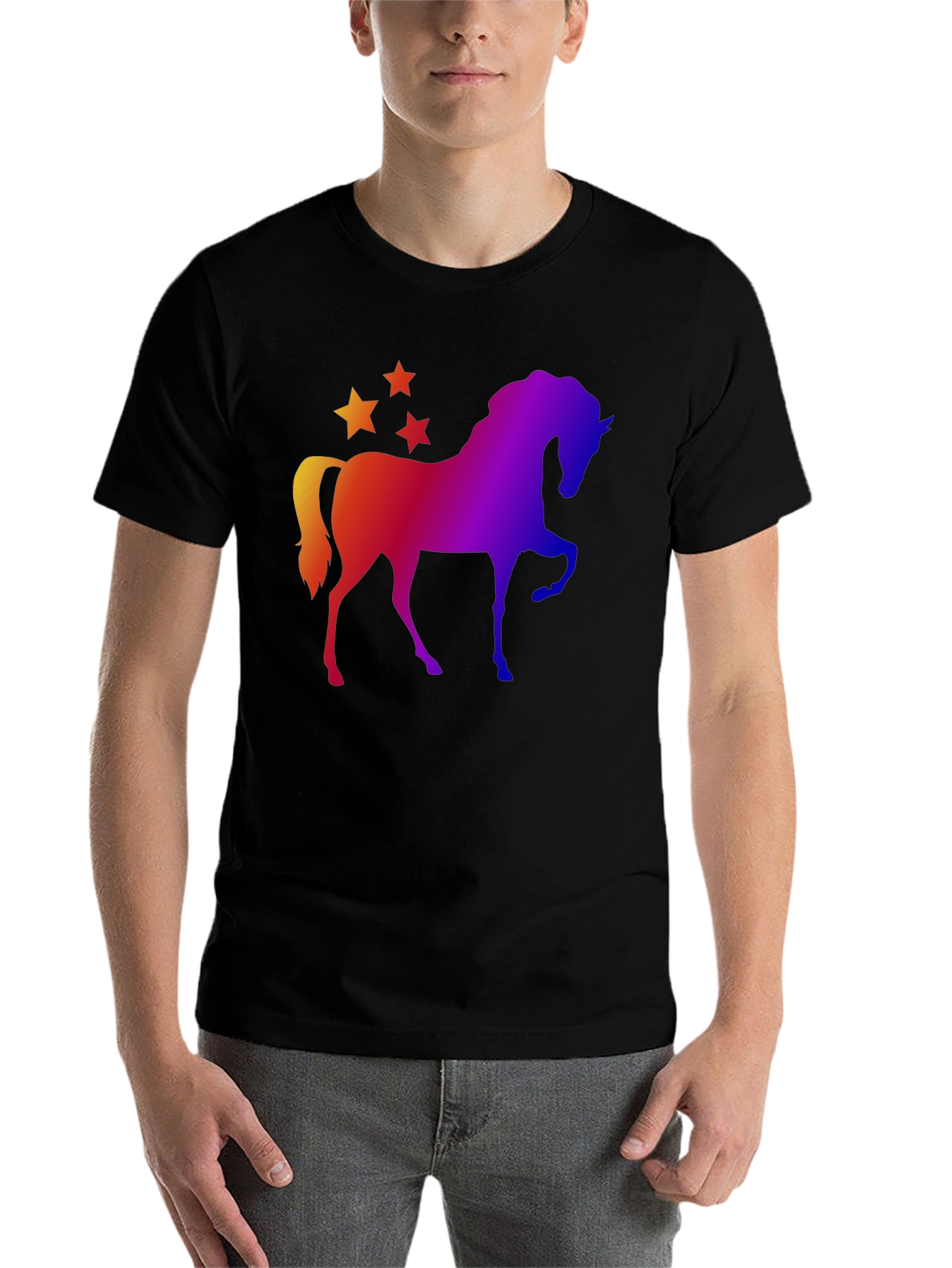 Black Rainbow Horse and Stars Graphic Tee view 7