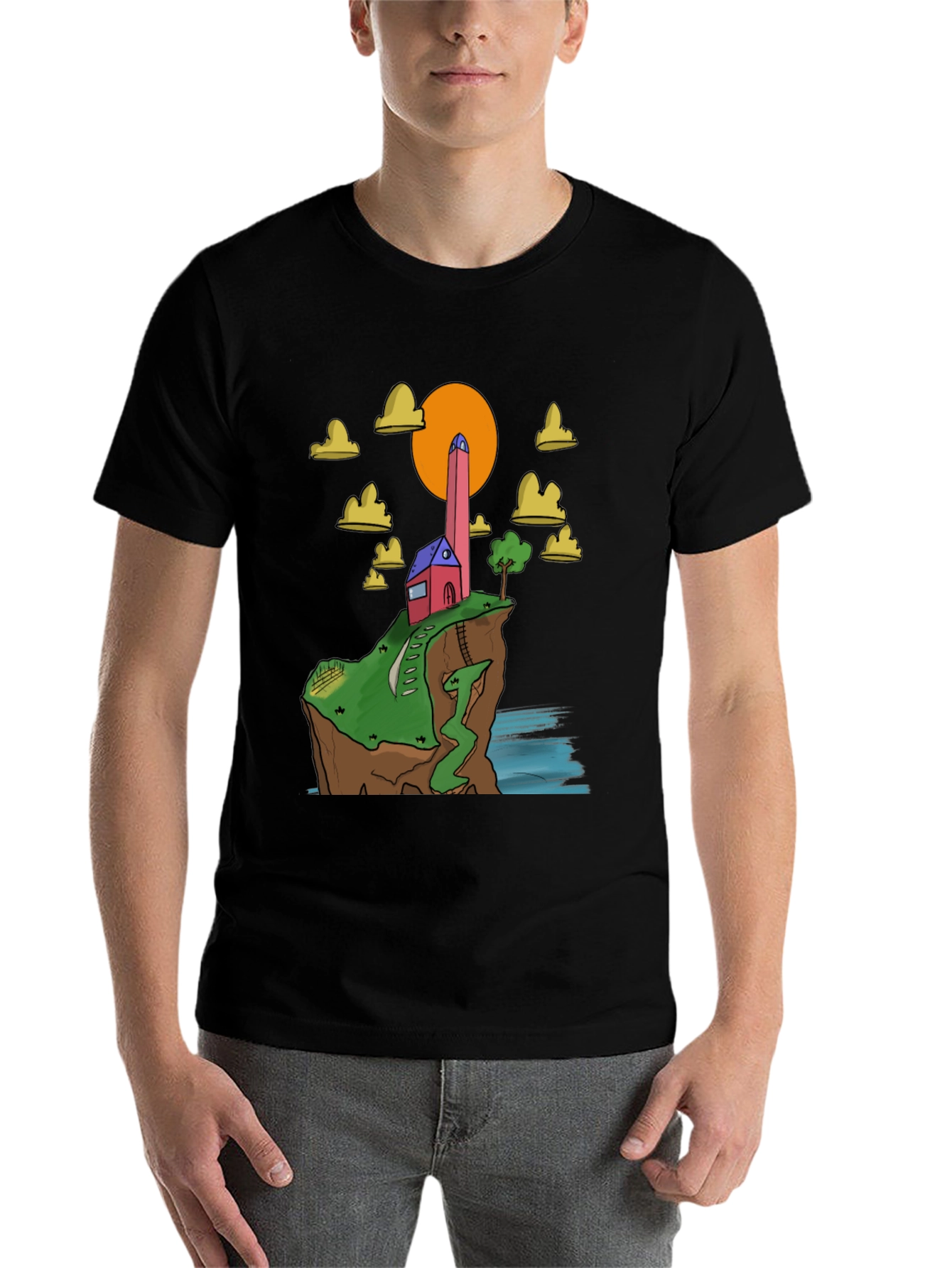 Black Cliffside Cartoon Tee view 7