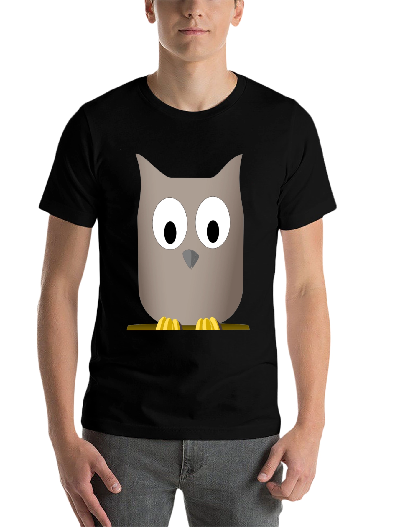 Black Cartoon Owl Graphic Tee - Men's Black T-Shirt view 7