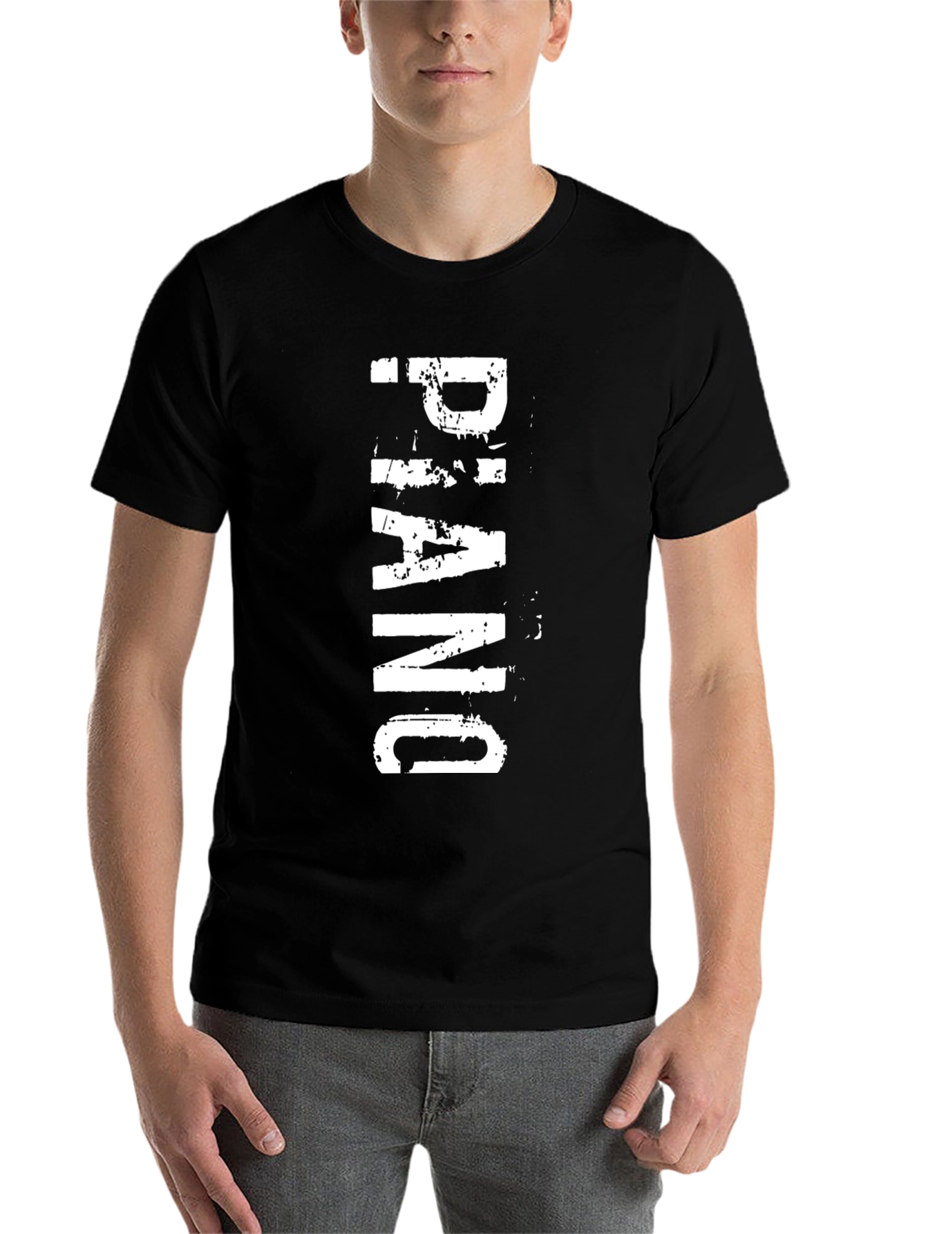 Black Piano T-Shirt - Black Cotton Tee with White Graphic Print view 7