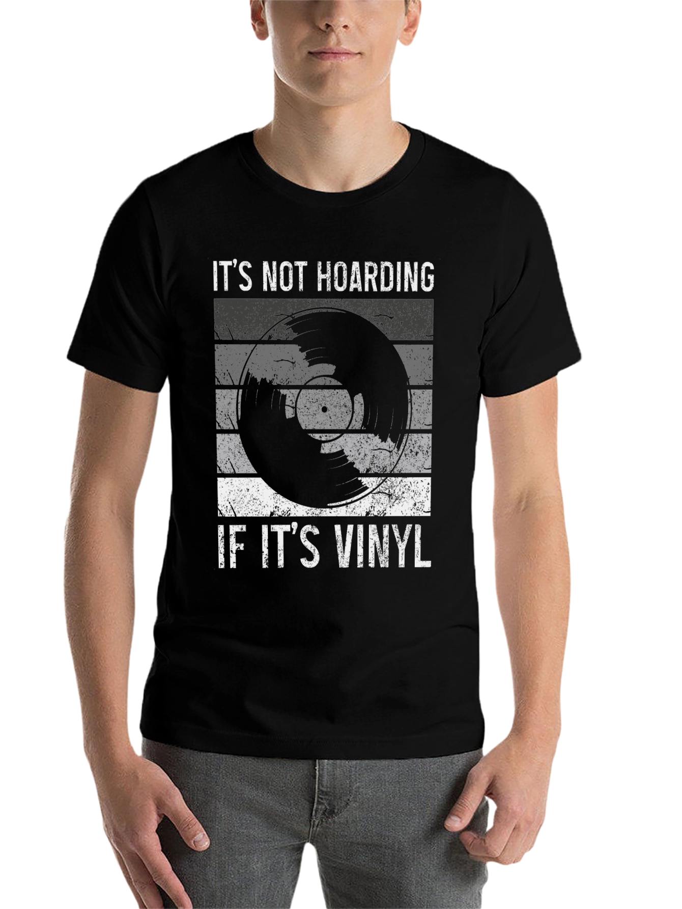 Black It's Not Hoarding If It's Vinyl T-Shirt view 7