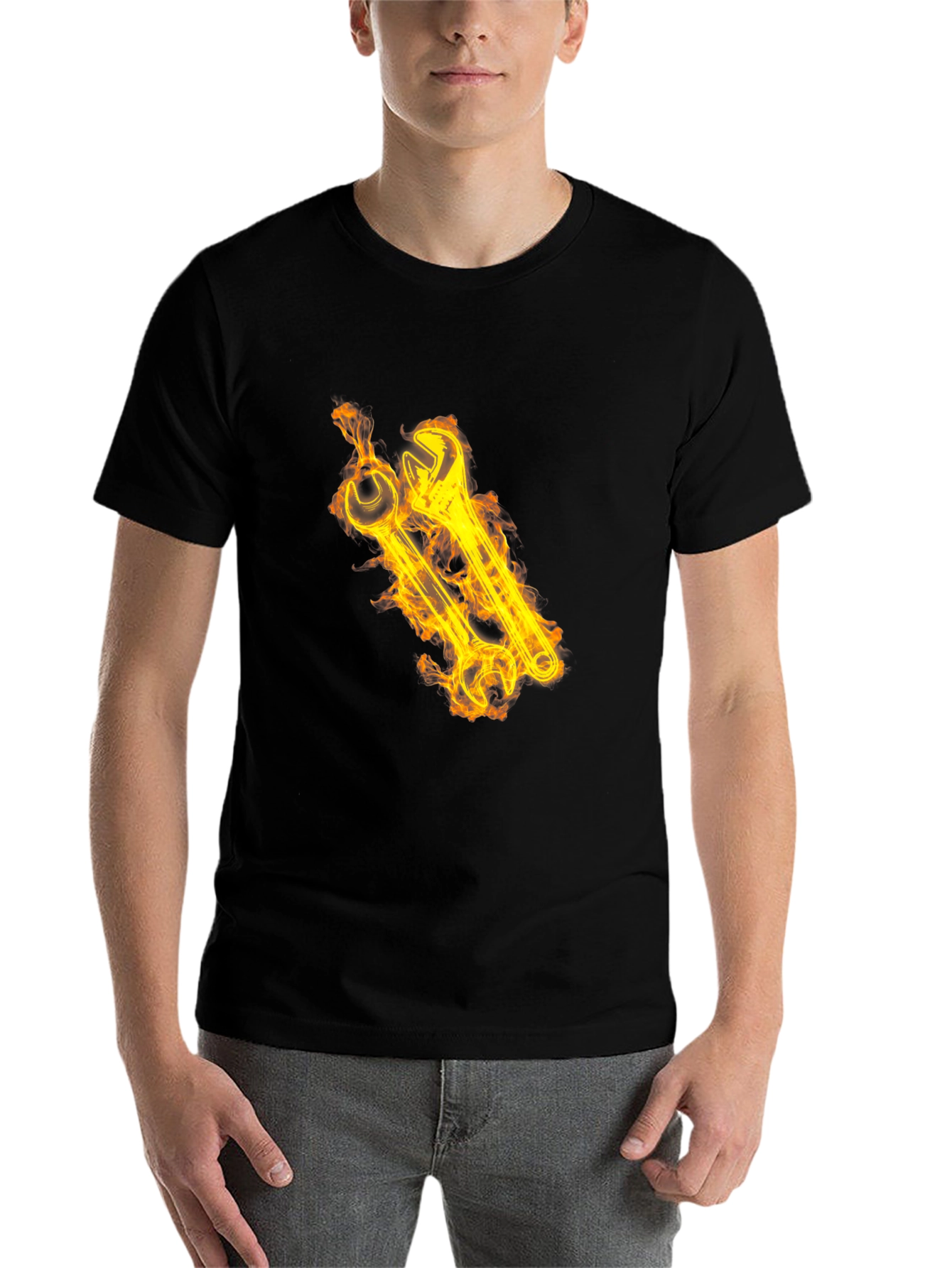 Black Fiery Wrench Graphic Black T-Shirt view 7