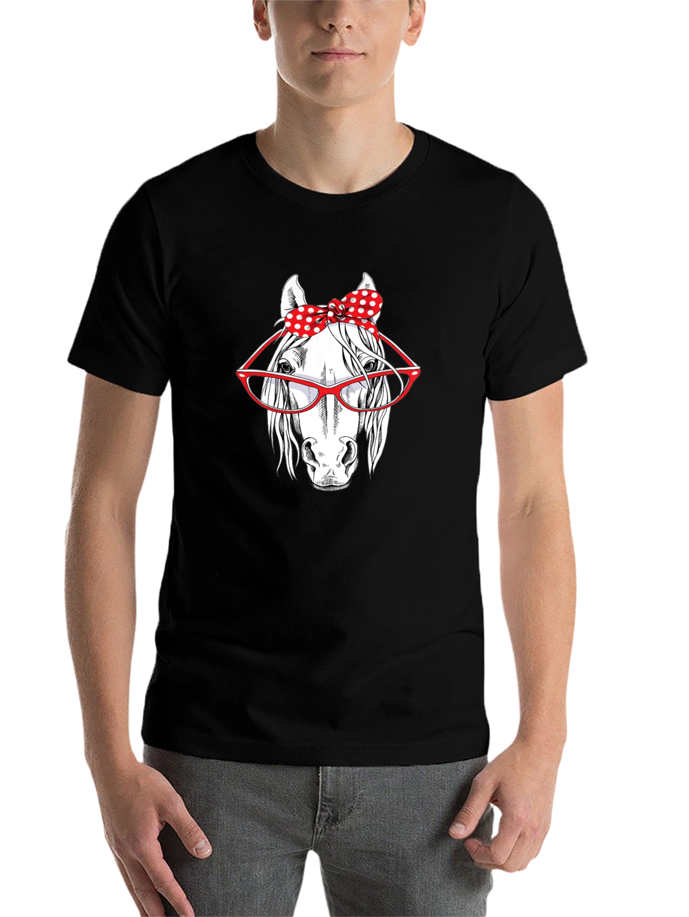 Black Horse with Glasses Graphic T-Shirt view 7