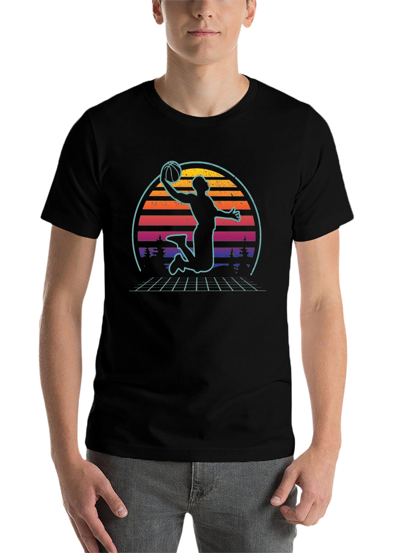 Black Retro Sunset Basketball Graphic Tee view 7