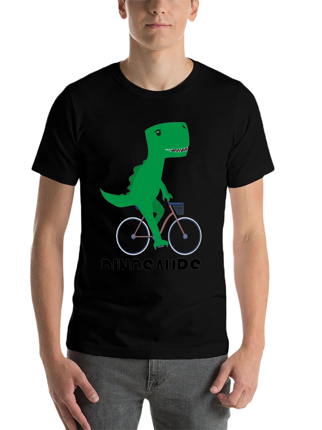 Black Dinosaur Riding Bike Graphic T-Shirt view 7