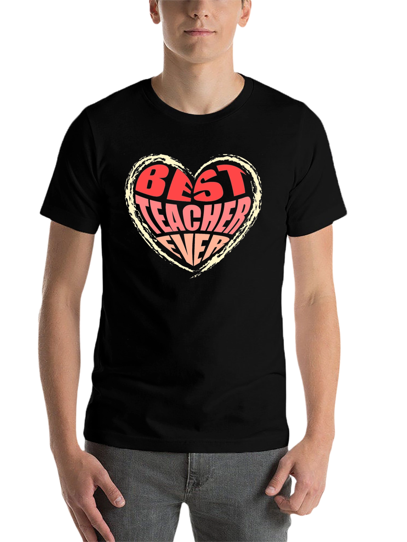 Black Best Teacher Ever Heart Graphic Tee - Black view 7