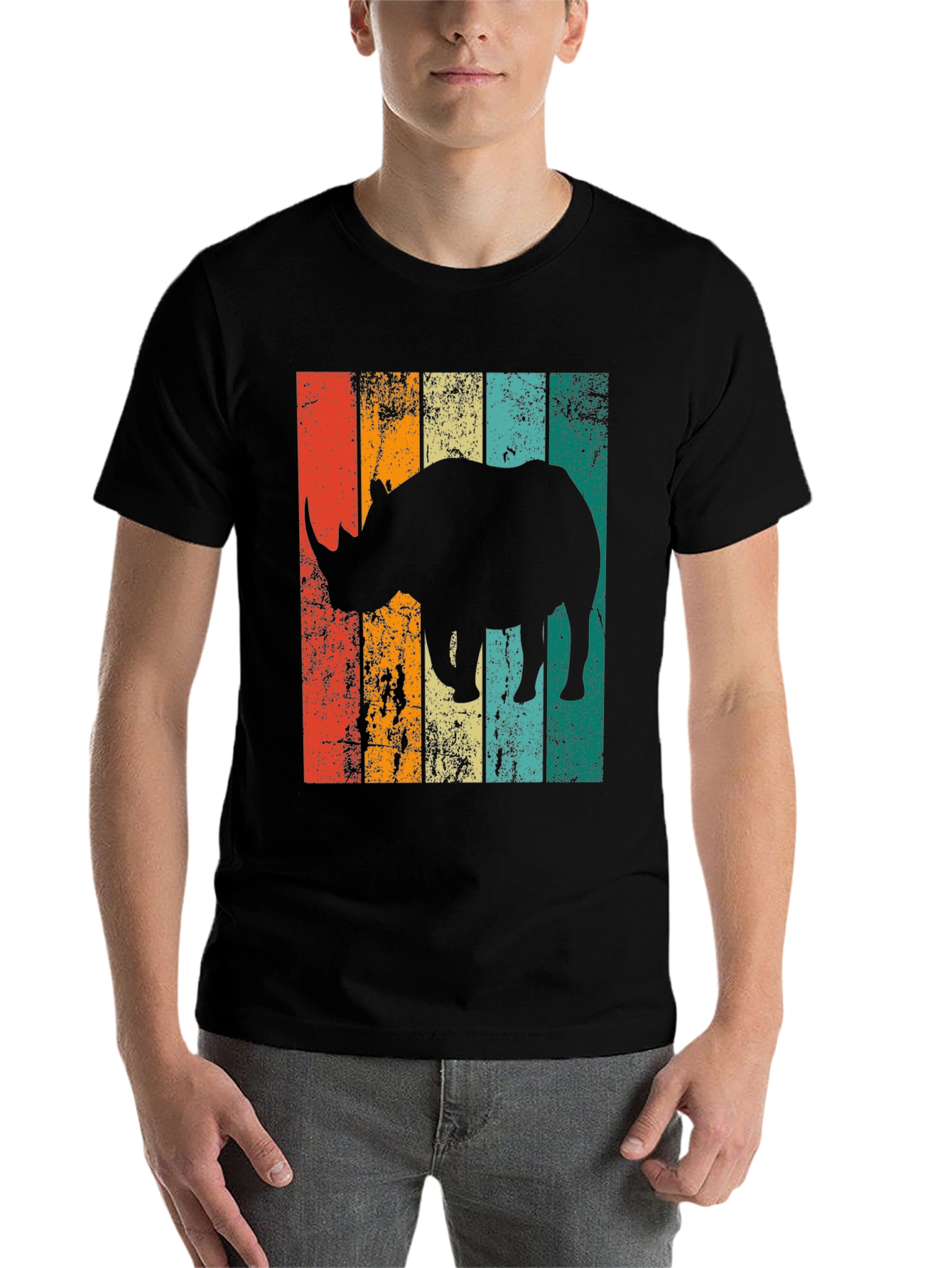 Black Retro Rhino Graphic T-Shirt - Vintage Style Men's Tee view 7