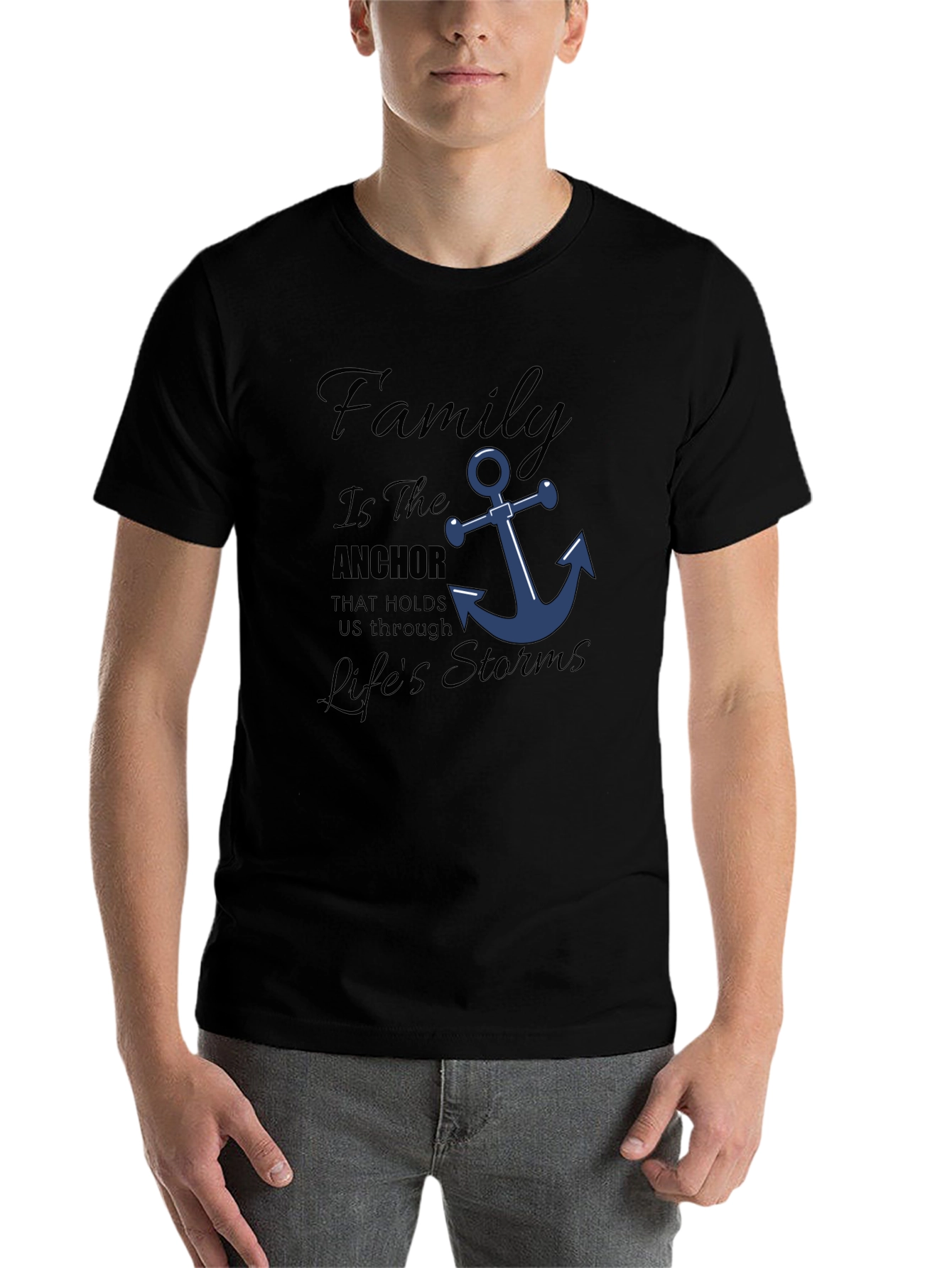 Black Family Anchor T-Shirt - Holds You Through Life's Storms! view 7