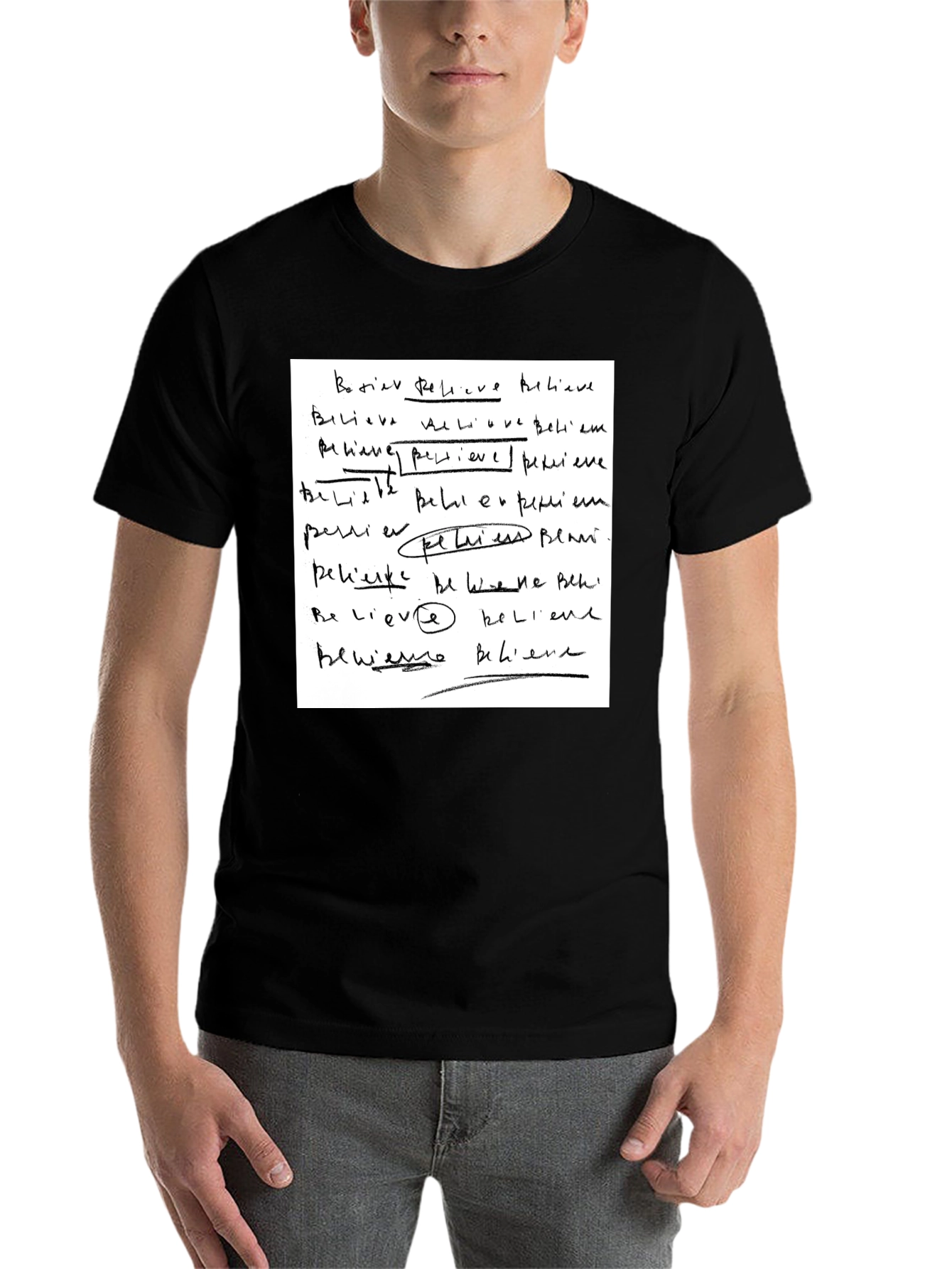 Black Believe Handwriting Graphic T-Shirt view 7