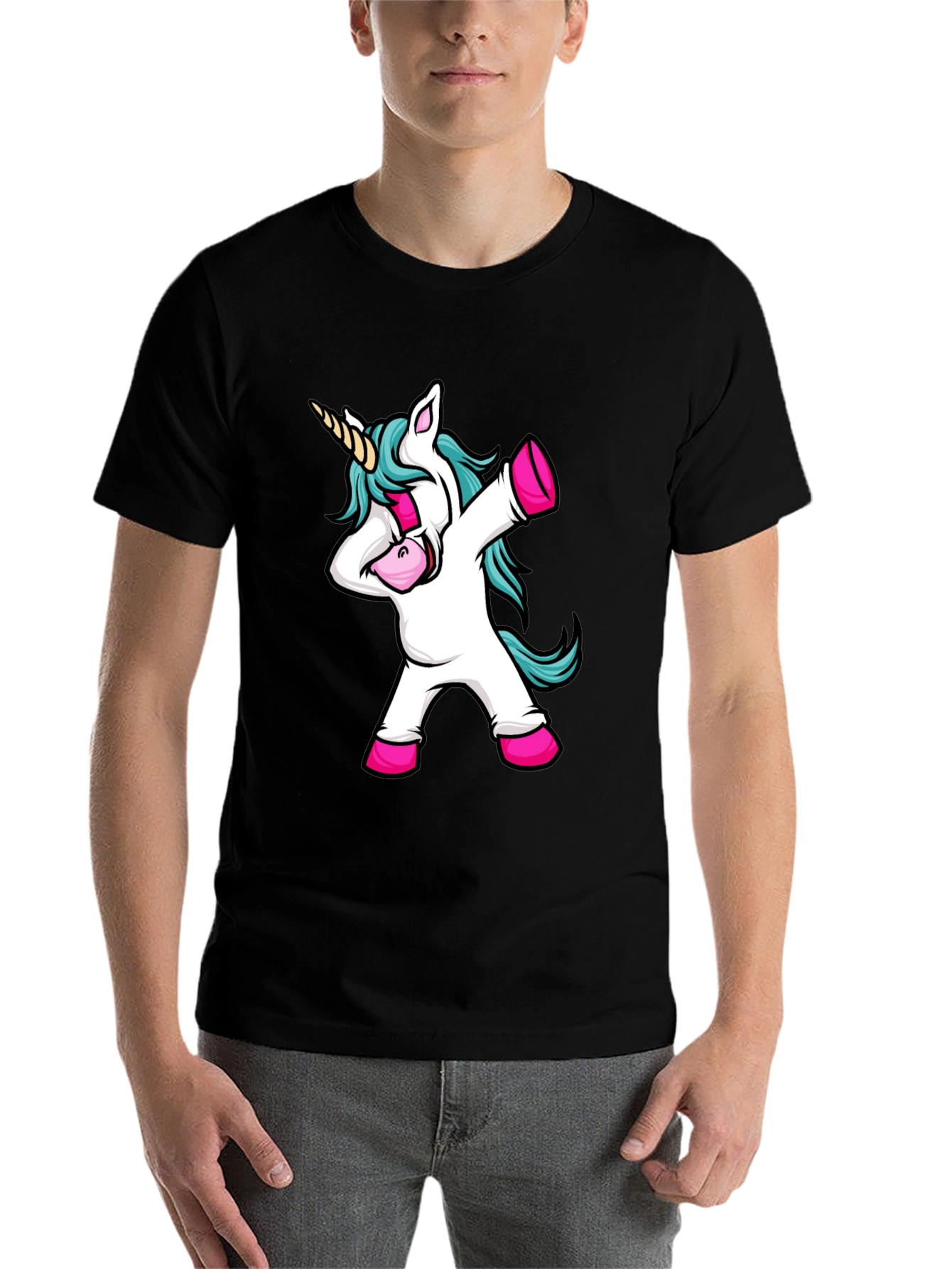 Black Dabbing Unicorn Black Graphic Tee view 7
