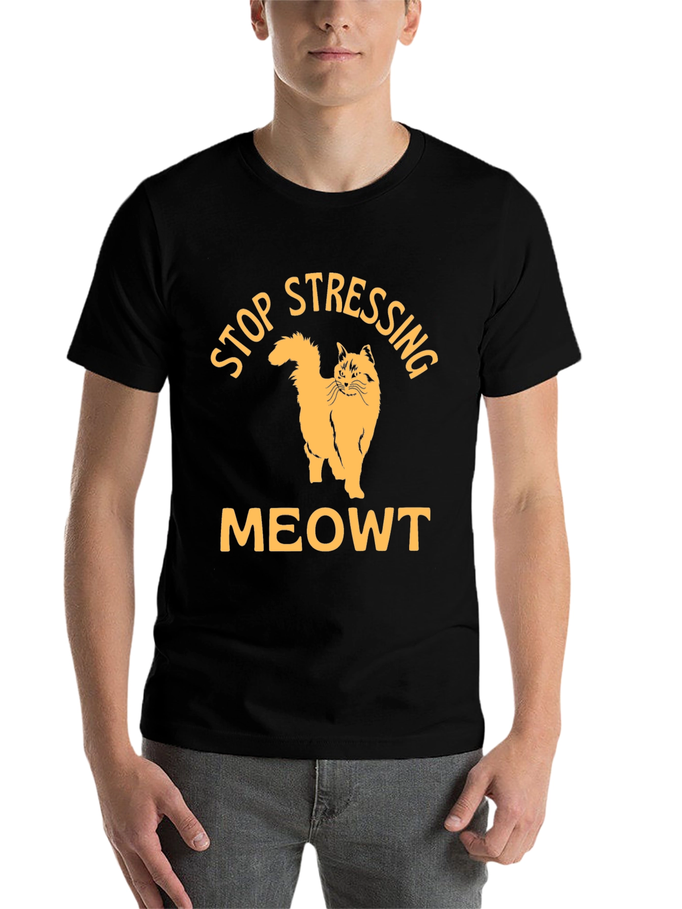 Black Stop Stressing Meowt Black T-Shirt view 7